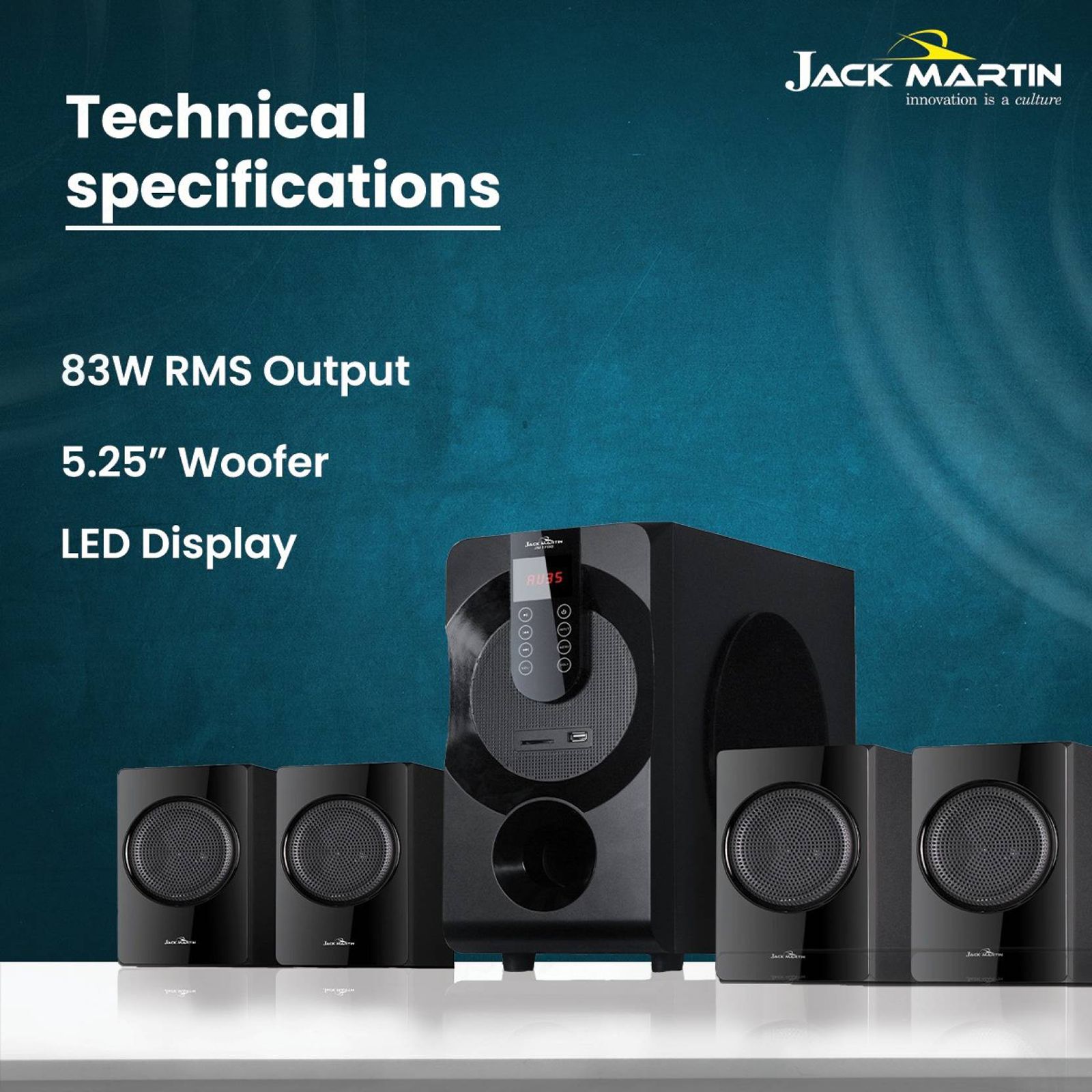 Jack Martin 83W Bluetooth Home Theatre with Remote (Surround Sound, 4.1 Channel, Black)_8