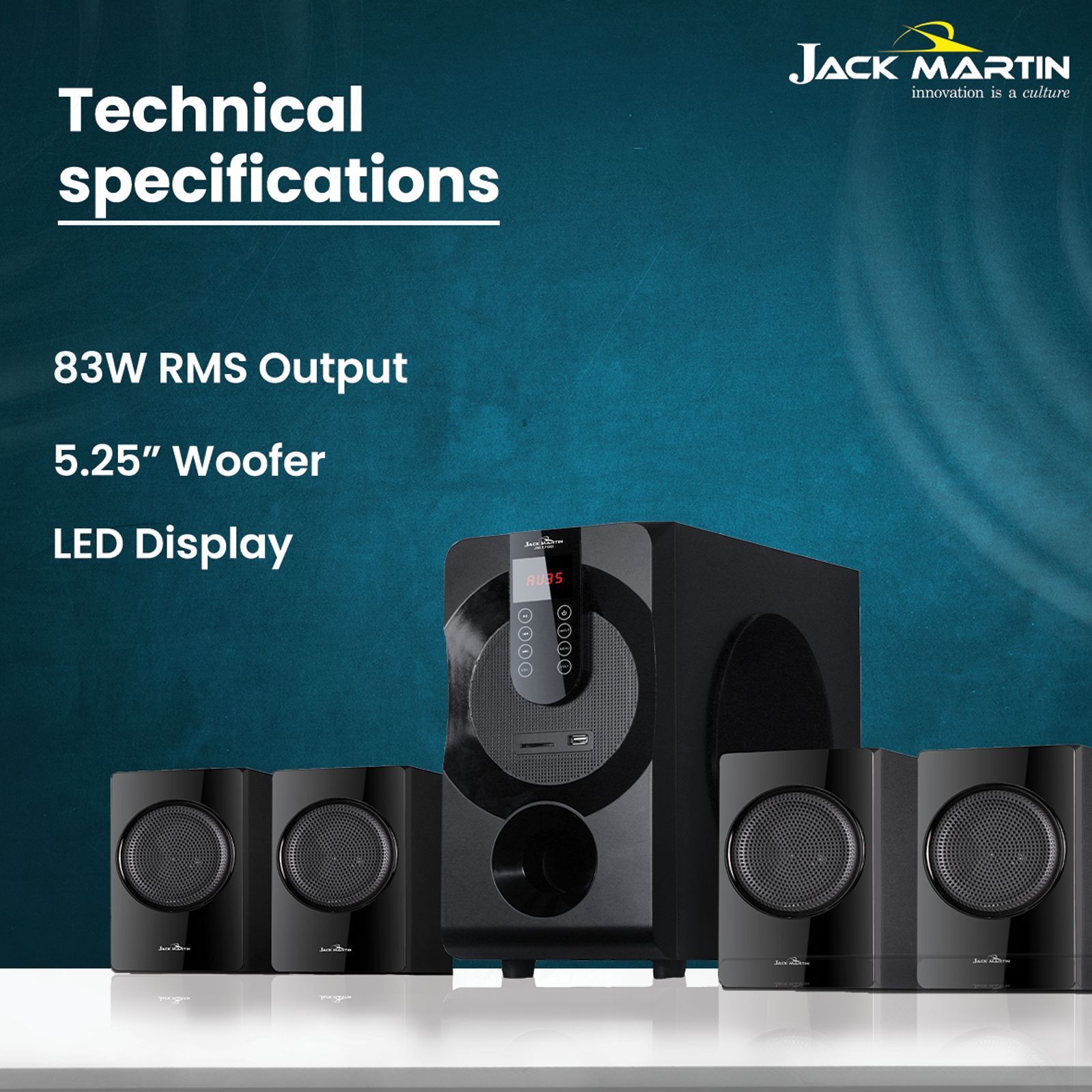 Jack Martin 83W Bluetooth Home Theatre with Remote (Surround Sound, 4.1 Channel, Black)_3