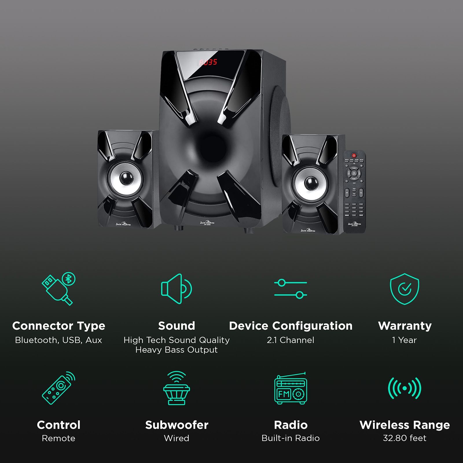 Jack Martin 80W Bluetooth Home Theatre with Remote (Heavy Bass Output, 2.1 Channel, Black)_2