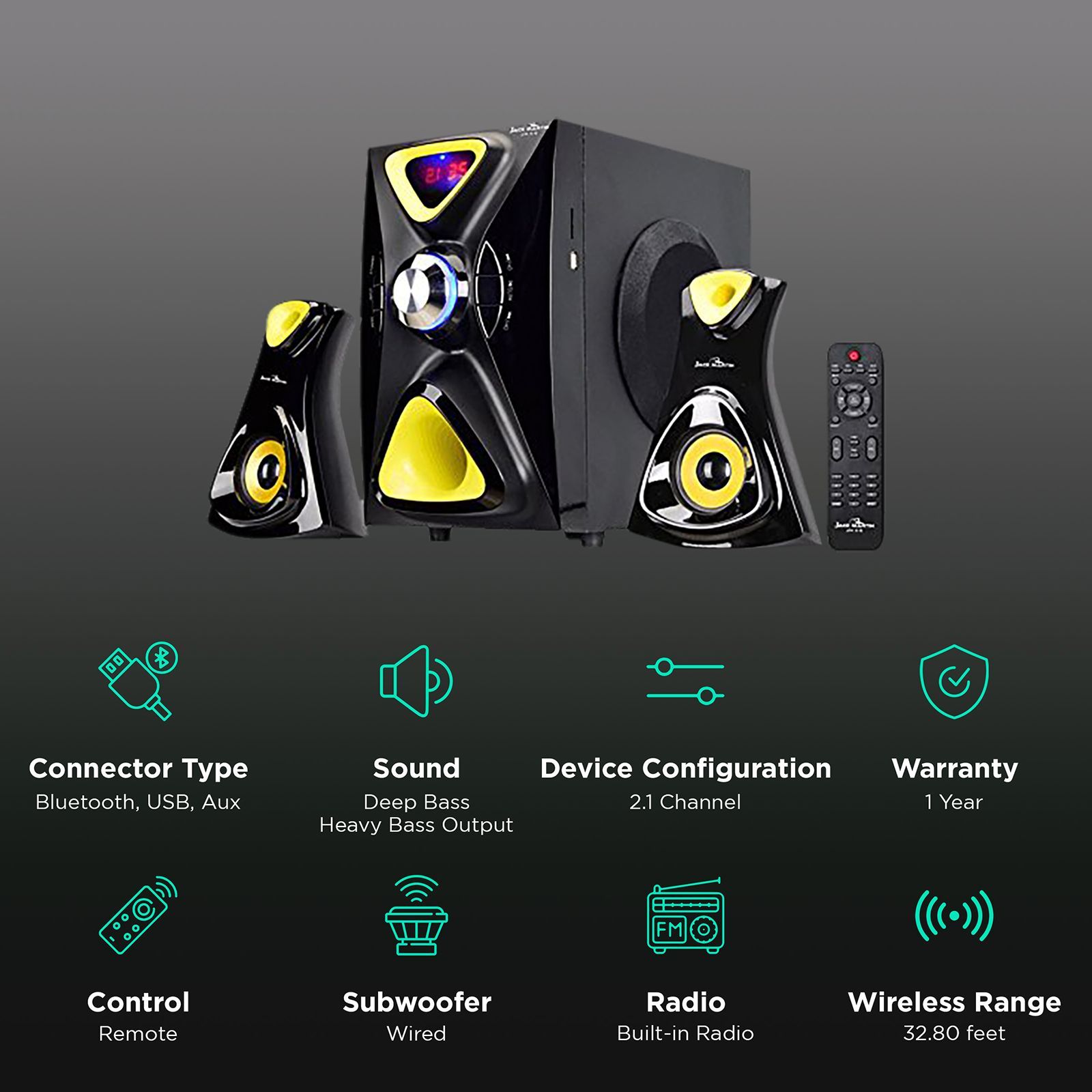 Jack Martin 126W Bluetooth Home Theatre with Remote (Heavy Bass Output, 2.1 Channel, Black)_2