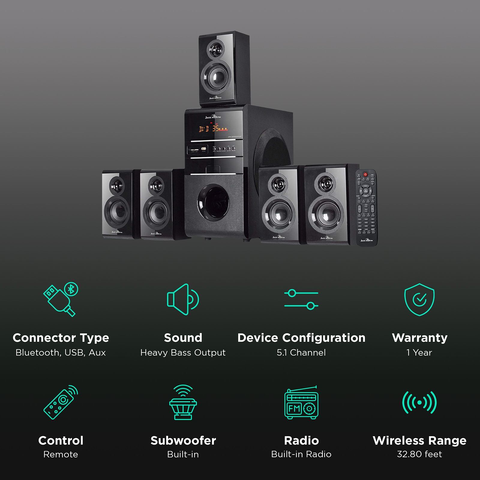 Jack Martin JM 3000 170W Bluetooth Home Theatre with Remote (Heavy Bass Output, 5.1 Channel, Black)_2