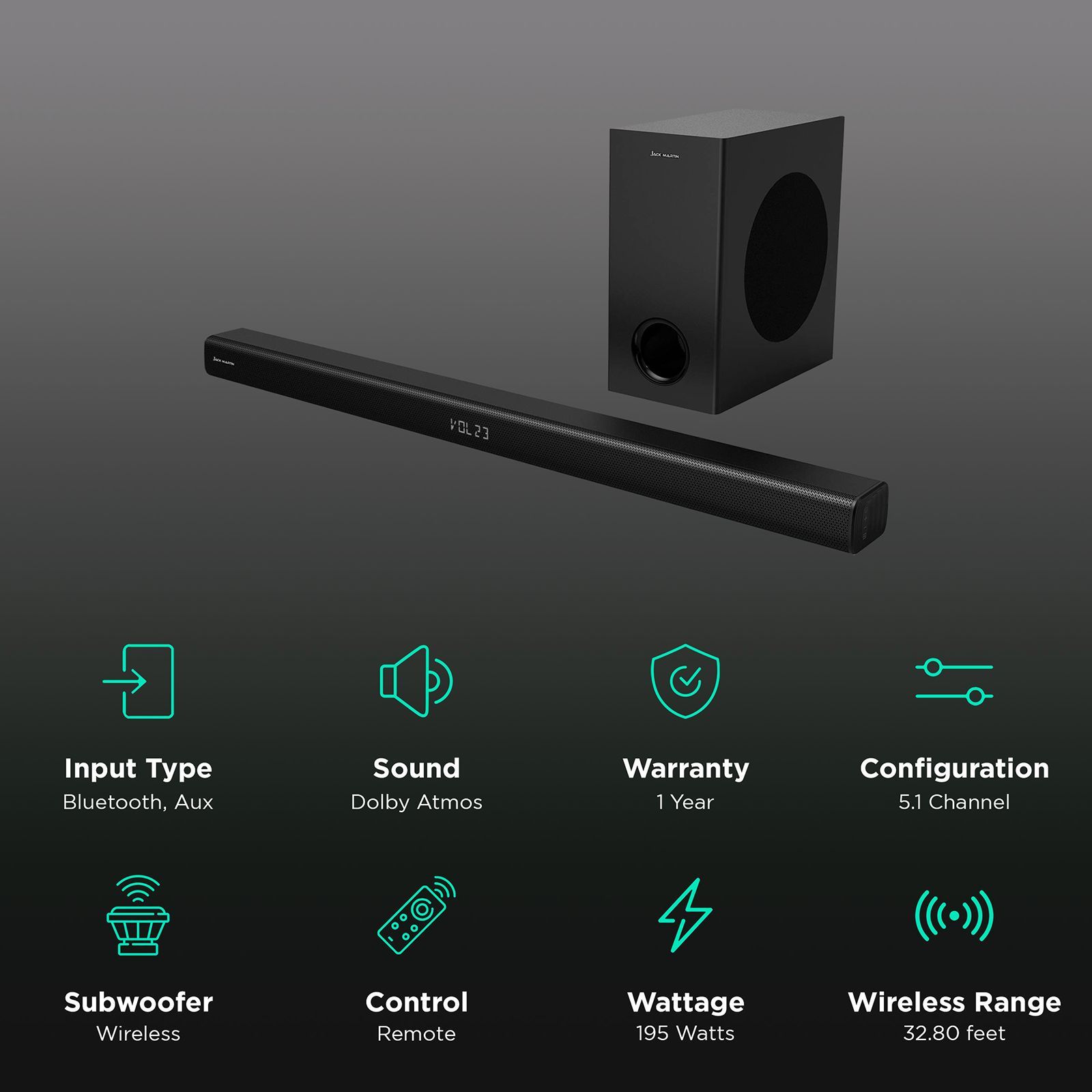 Jack Martin Cinebar 500 195W Bluetooth Soundbar with Remote (Dolby Digital, 5.1 Channel, Black) Jack Martin Cinebar 500 195W Bluetooth Soundbar with Remote (Dolby Digital, 5.1 Channel, Black)_2