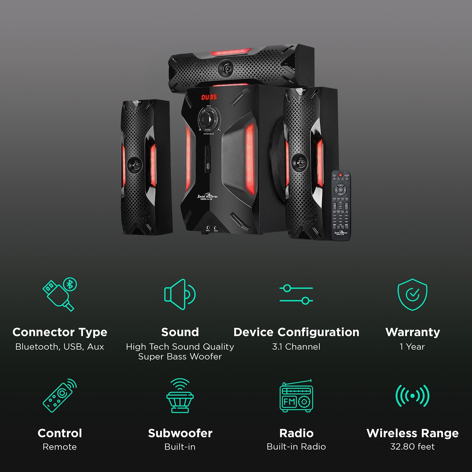 Jack Martin JM X7 154W Bluetooth Home Theatre with Remote (Bass Boosted, 3.1 Channel, Black) Jack Martin JM X7 154W Bluetooth Home Theatre with Remote (Bass Boosted, 3.1 Channel, Black)_2