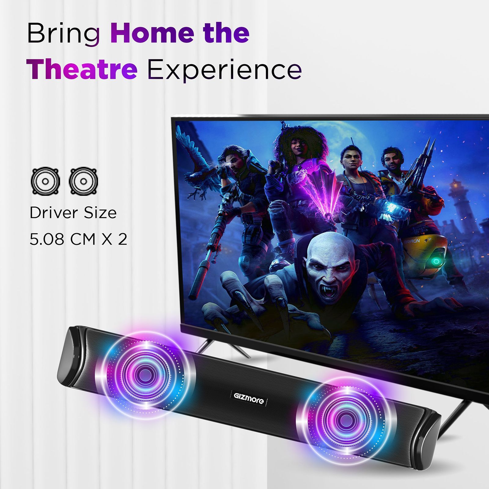 GIZmore Gizbar 1600 16W Bluetooth Soundbar (Noise Free Sound, Stereo Channel, Black)_8