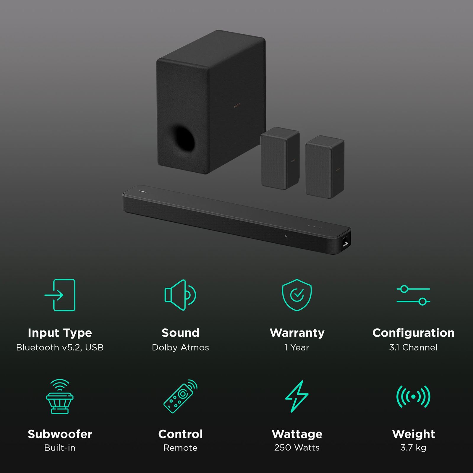 SONY HT-S2000 250W Bluetooth Soundbar with Remote (Dolby Atmos, 3.1 Channel, Black)_2