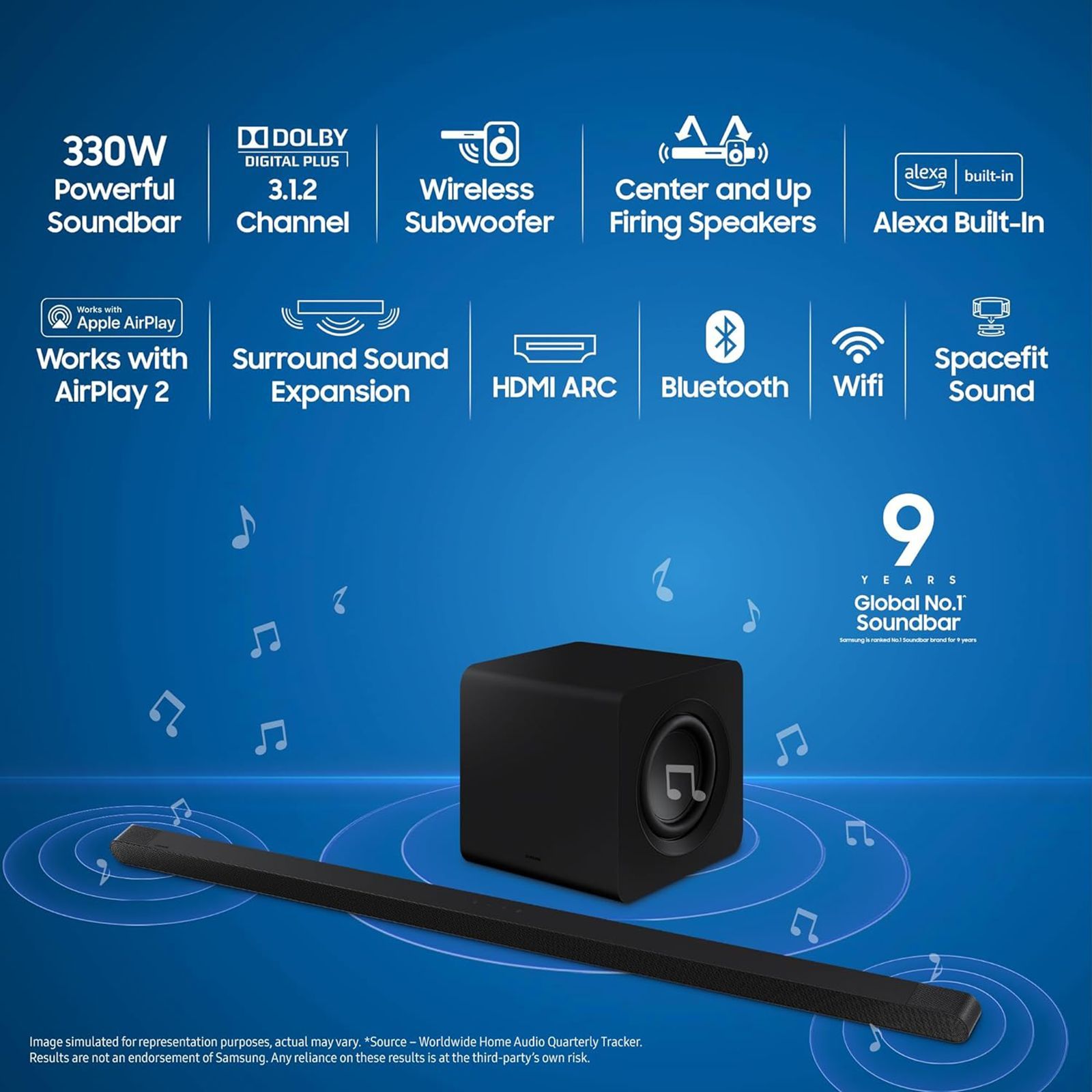 SAMSUNG S Series 330W Bluetooth Soundbar with Remote (Dolby Digital Plus, 3.1.2 Channel, Black)_16