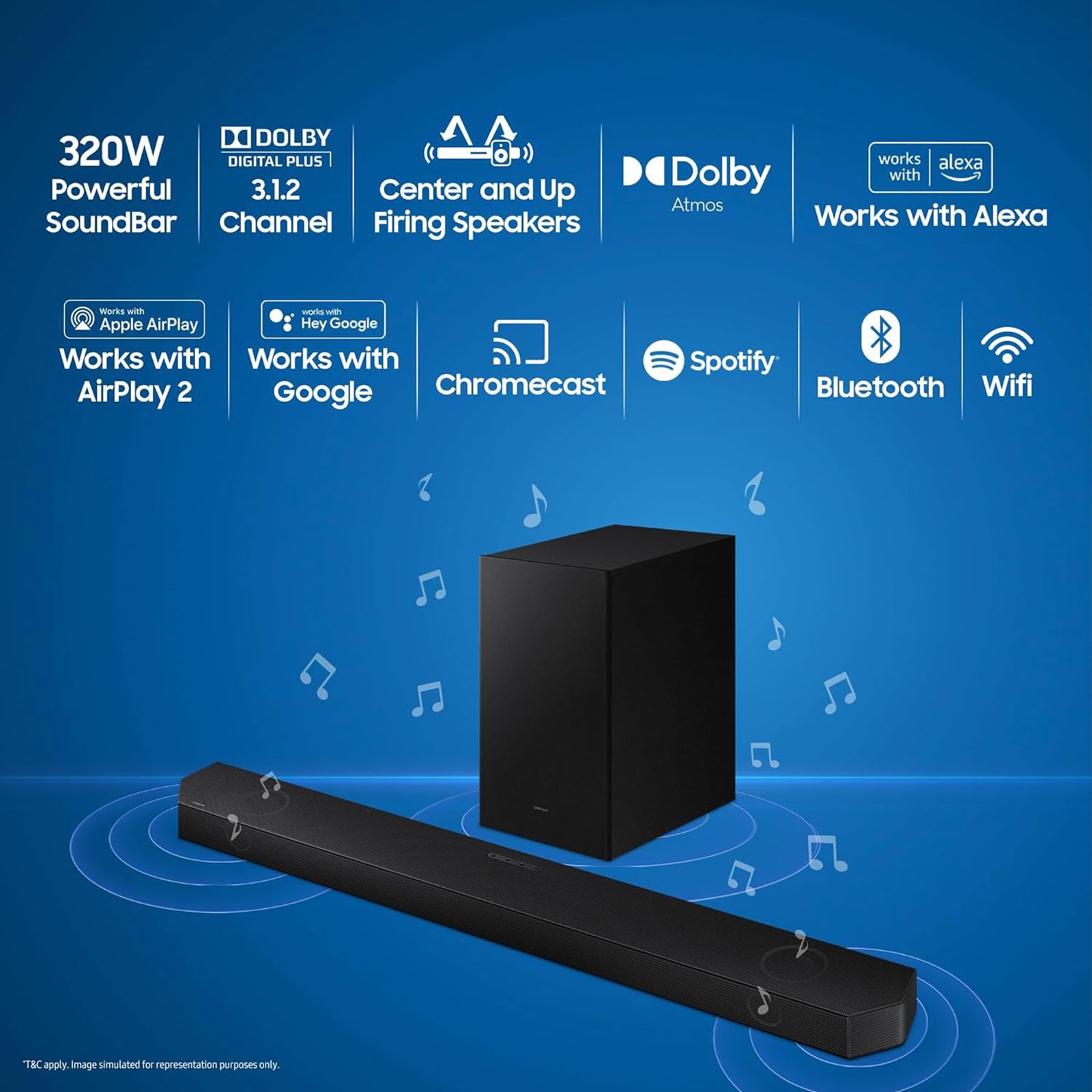 SAMSUNG Q Series 320W Bluetooth Soundbar with Remote (Dolby Atmos, 3.1.2 Channel, Black)_13