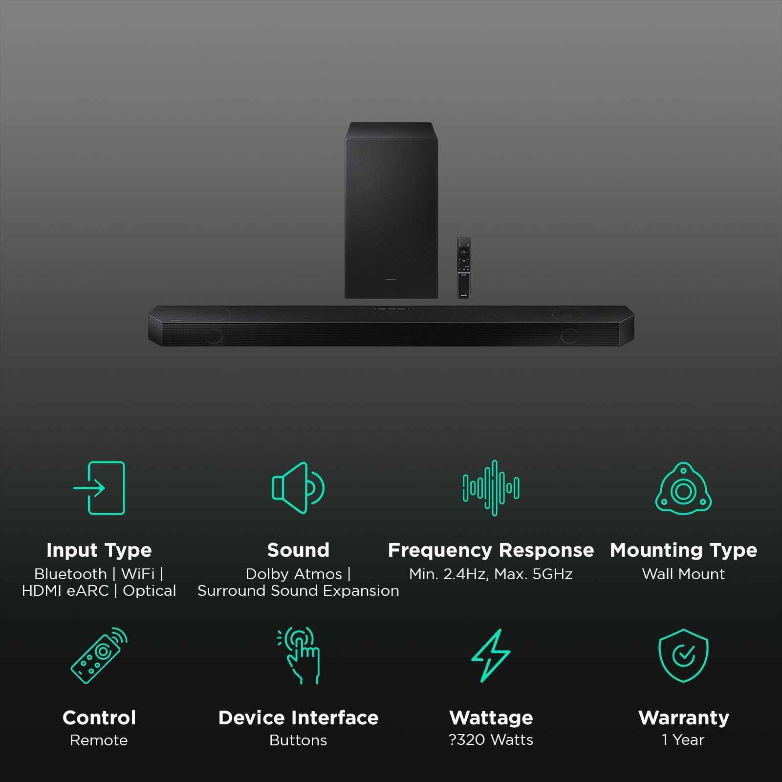 SAMSUNG Q Series 320W Bluetooth Soundbar with Remote (Dolby Atmos, 3.1.2 Channel, Black)_2