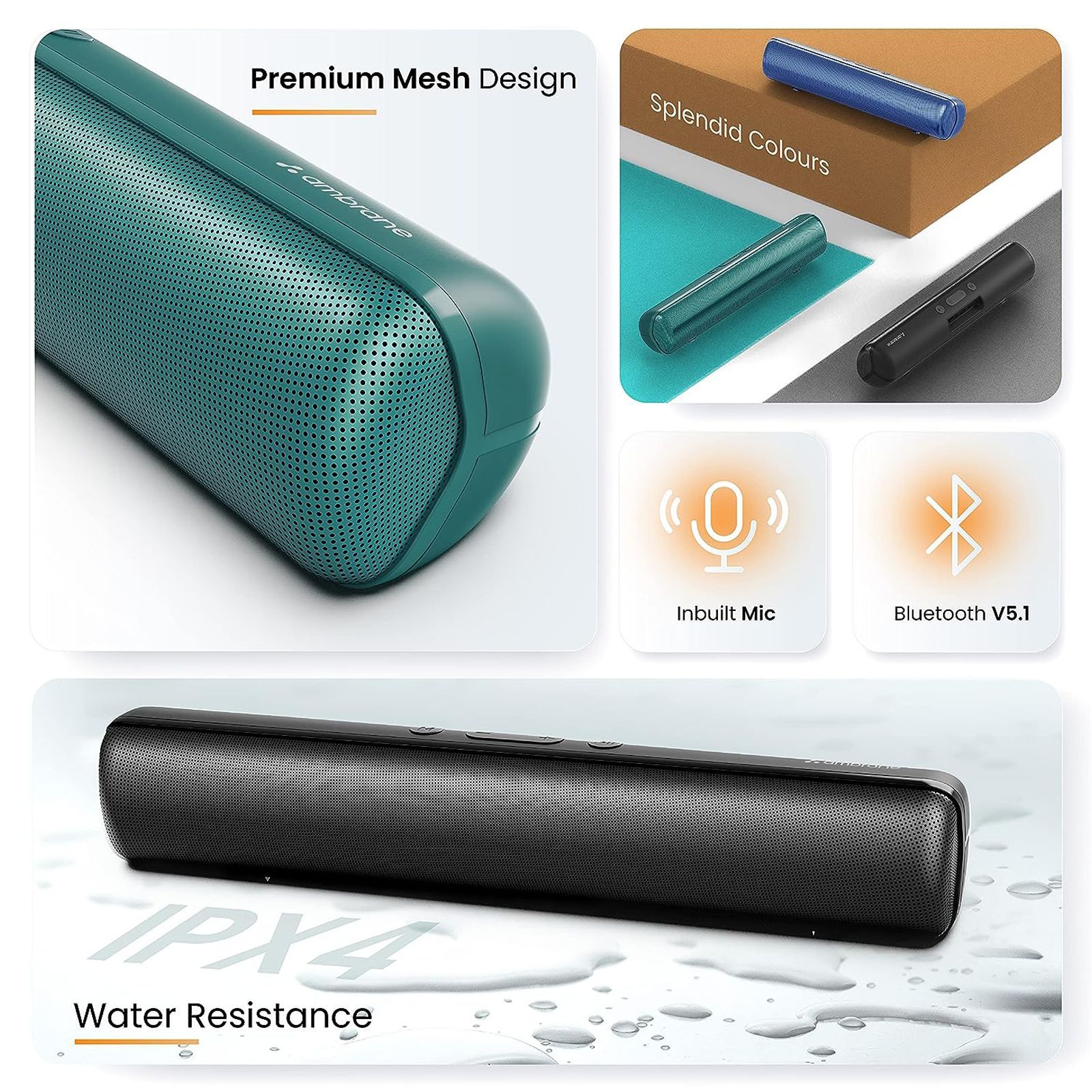 ambrane Evoke Beam 16 16W Bluetooth Soundbar (Crystal-Clear Sound, Stereo Channel, Green)_8