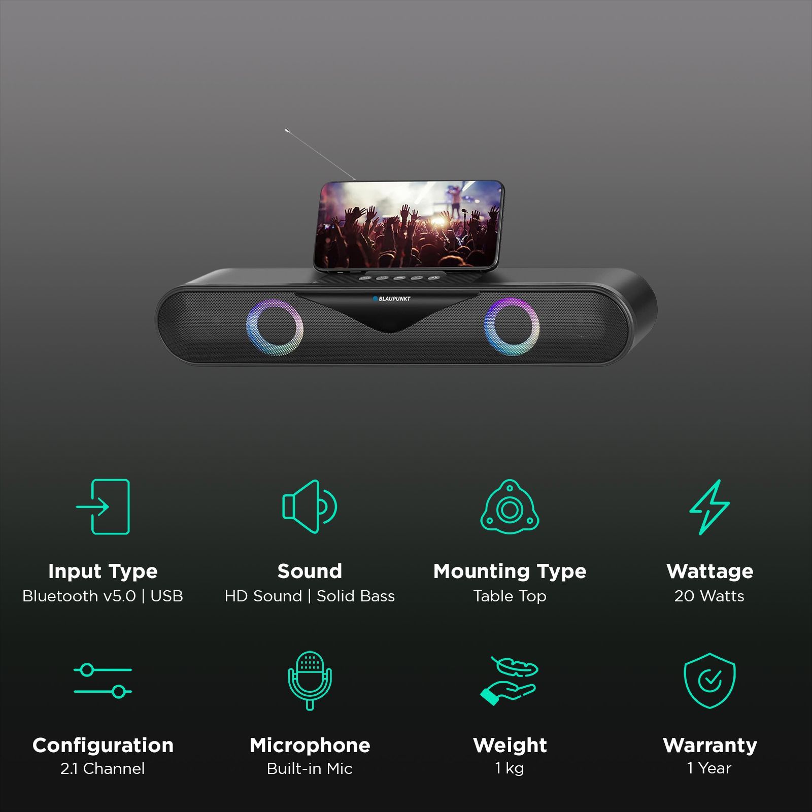 Blaupunkt SBA 20 Party 20W Bluetooth Soundbar (HD Sound, 2.1 Channel, Black)_2