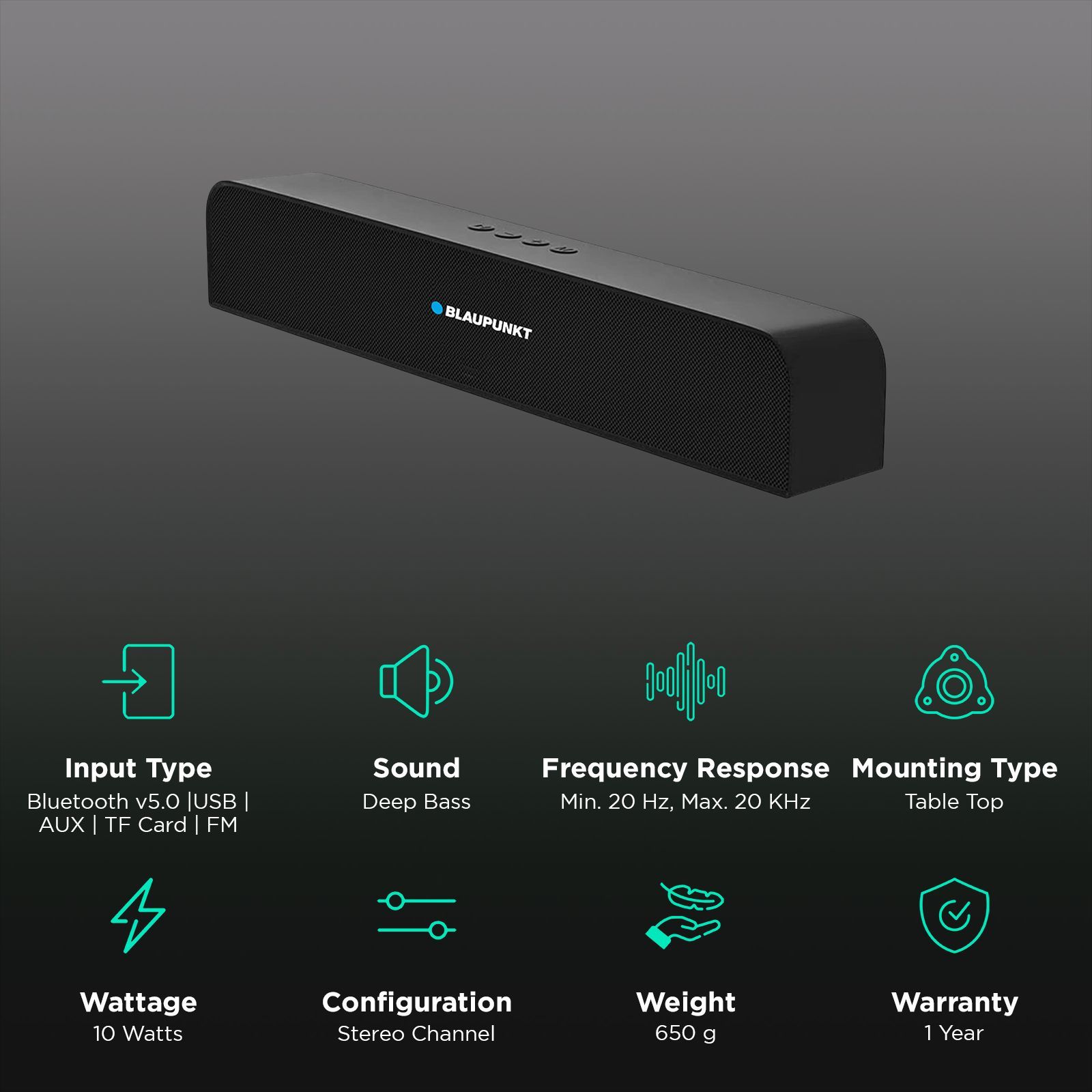 Blaupunkt SBA10 10W Bluetooth Soundbar (Deep Bass, Stereo Channel, Black)_2