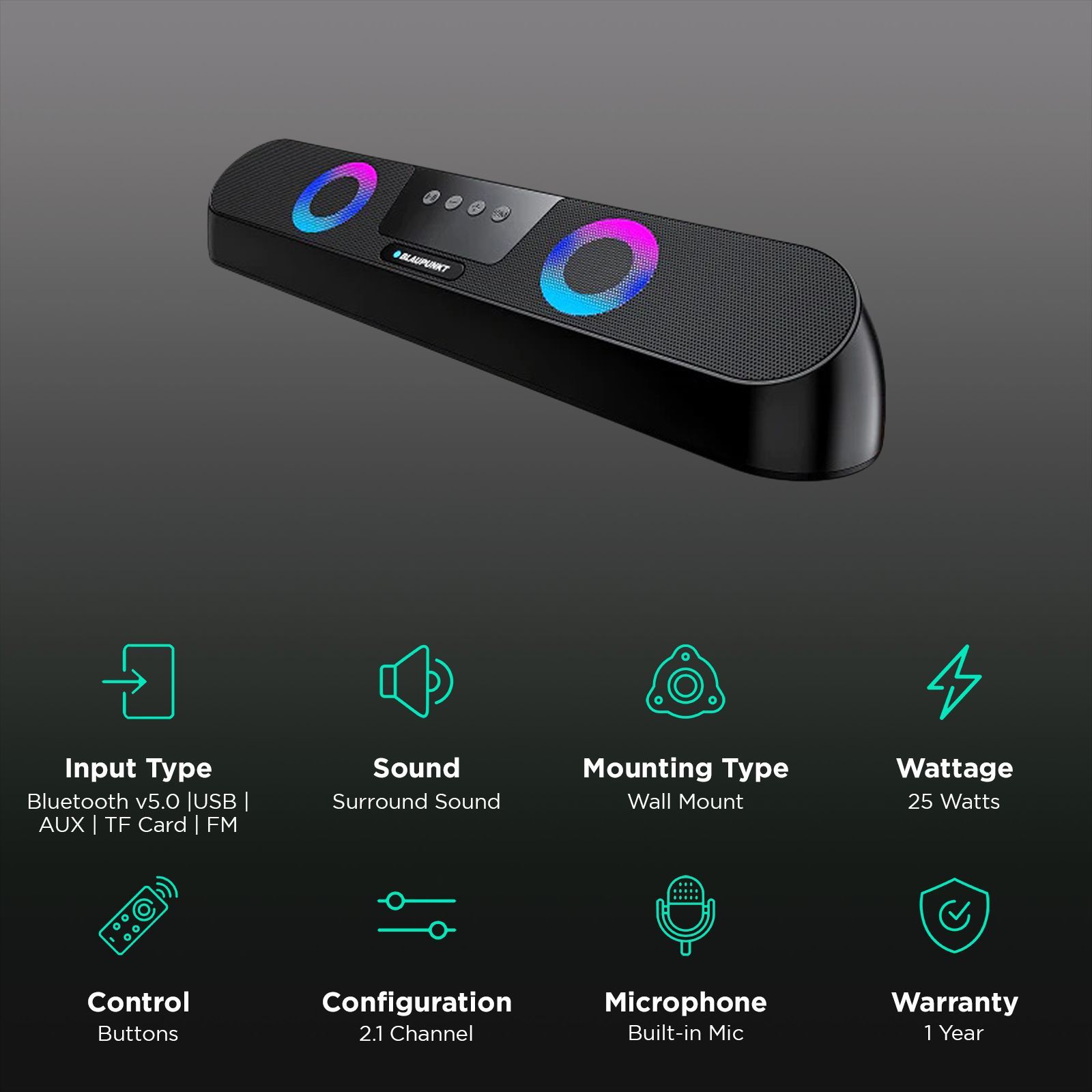 Blaupunkt SBA25 Gaming 25W Bluetooth Soundbar (Surround Sound, 2.1 Channel, Black) Blaupunkt SBA25 Gaming 25W Bluetooth Soundbar (Surround Sound, 2.1 Channel, Black)_2