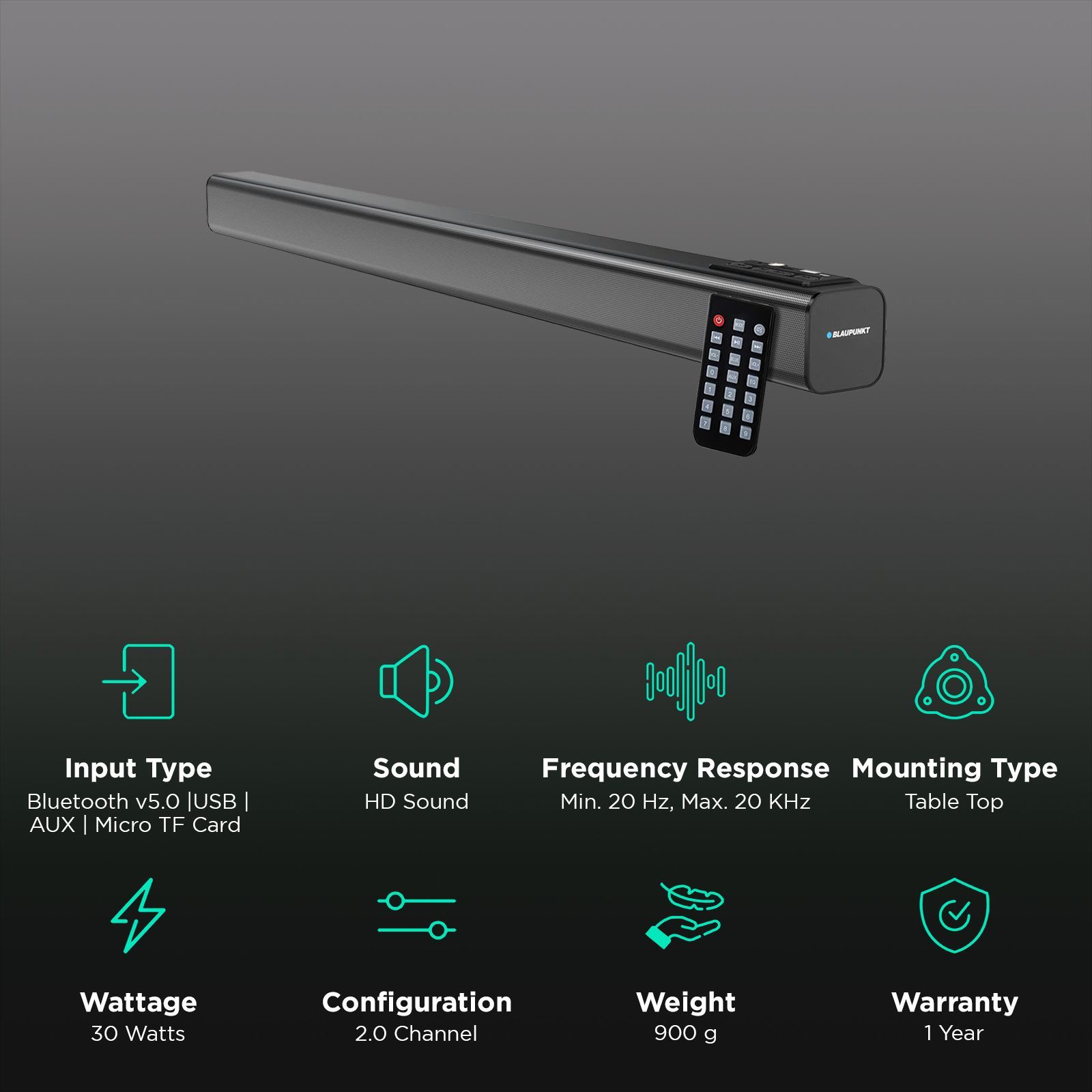 Blaupunkt SBA30 30W Bluetooth Soundbar (HD Sound, 2.0 Channel, Black)_2