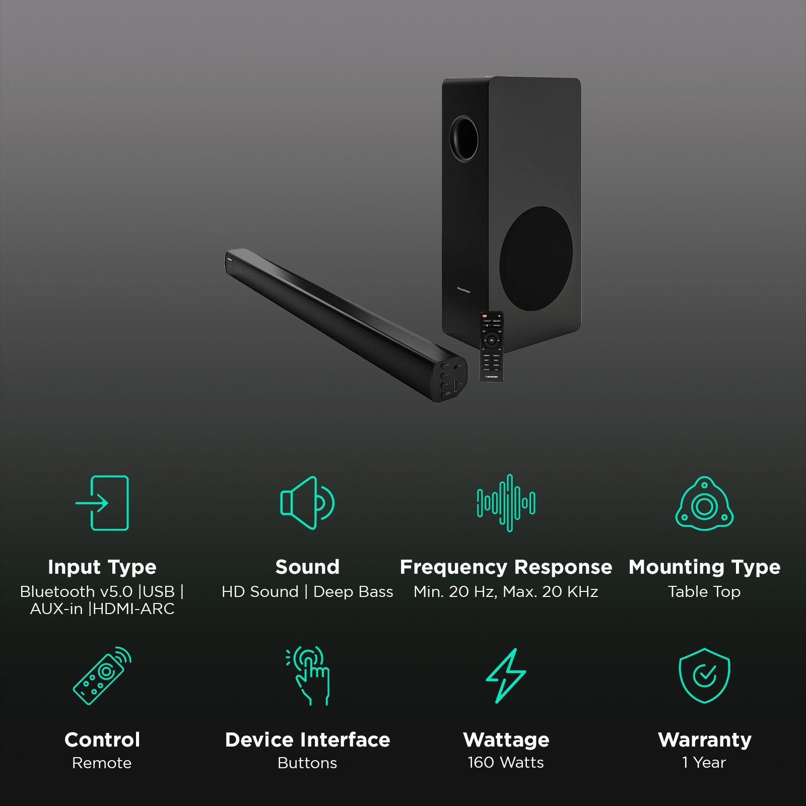 Blaupunkt SBW150 160W Bluetooth Soundbar with Remote (HD sound, 2.1 Channel, Black)_2