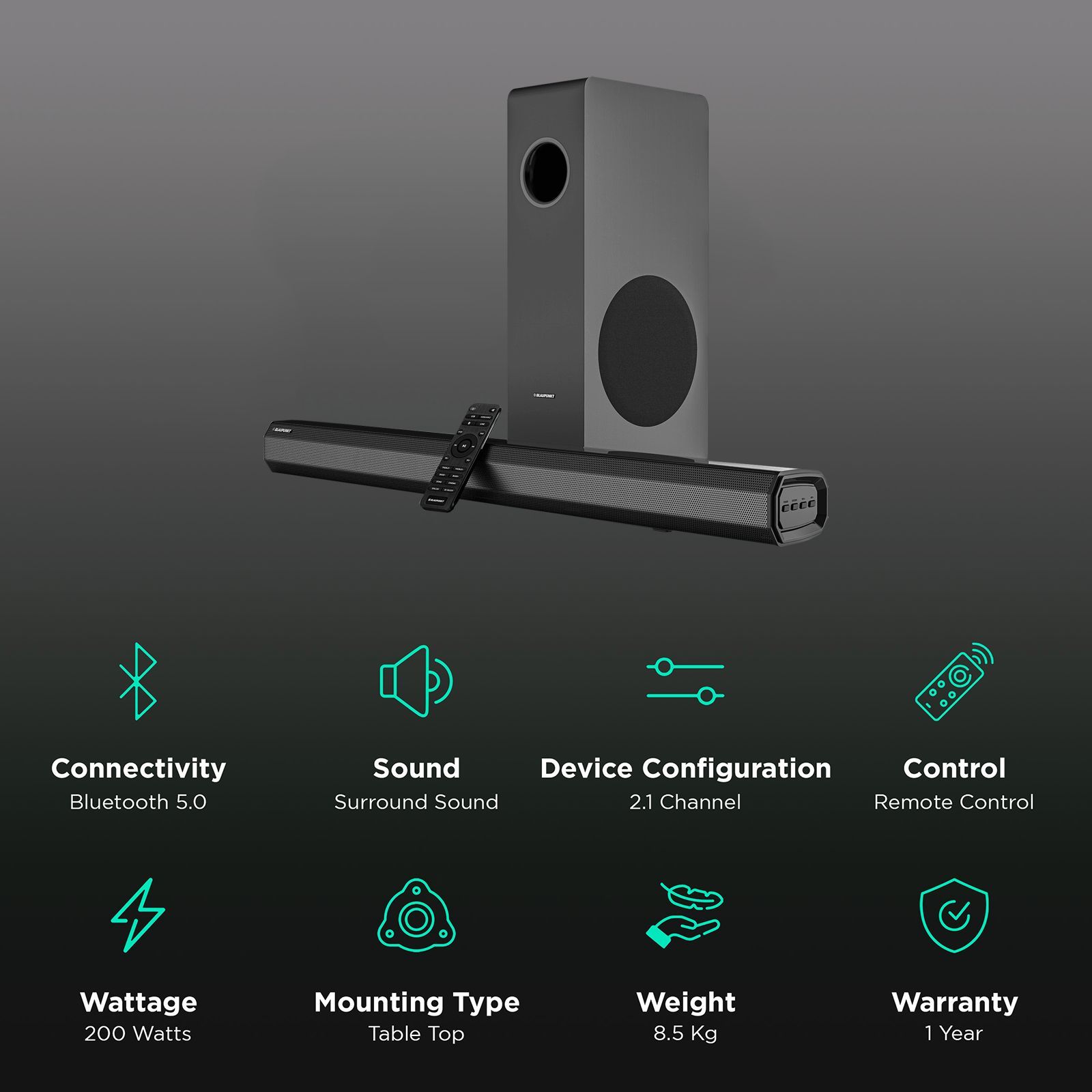 Blaupunkt SBWL10 200W Bluetooth Soundbar with Remote (Surround Sound, 2.1 Channel, Black)_2