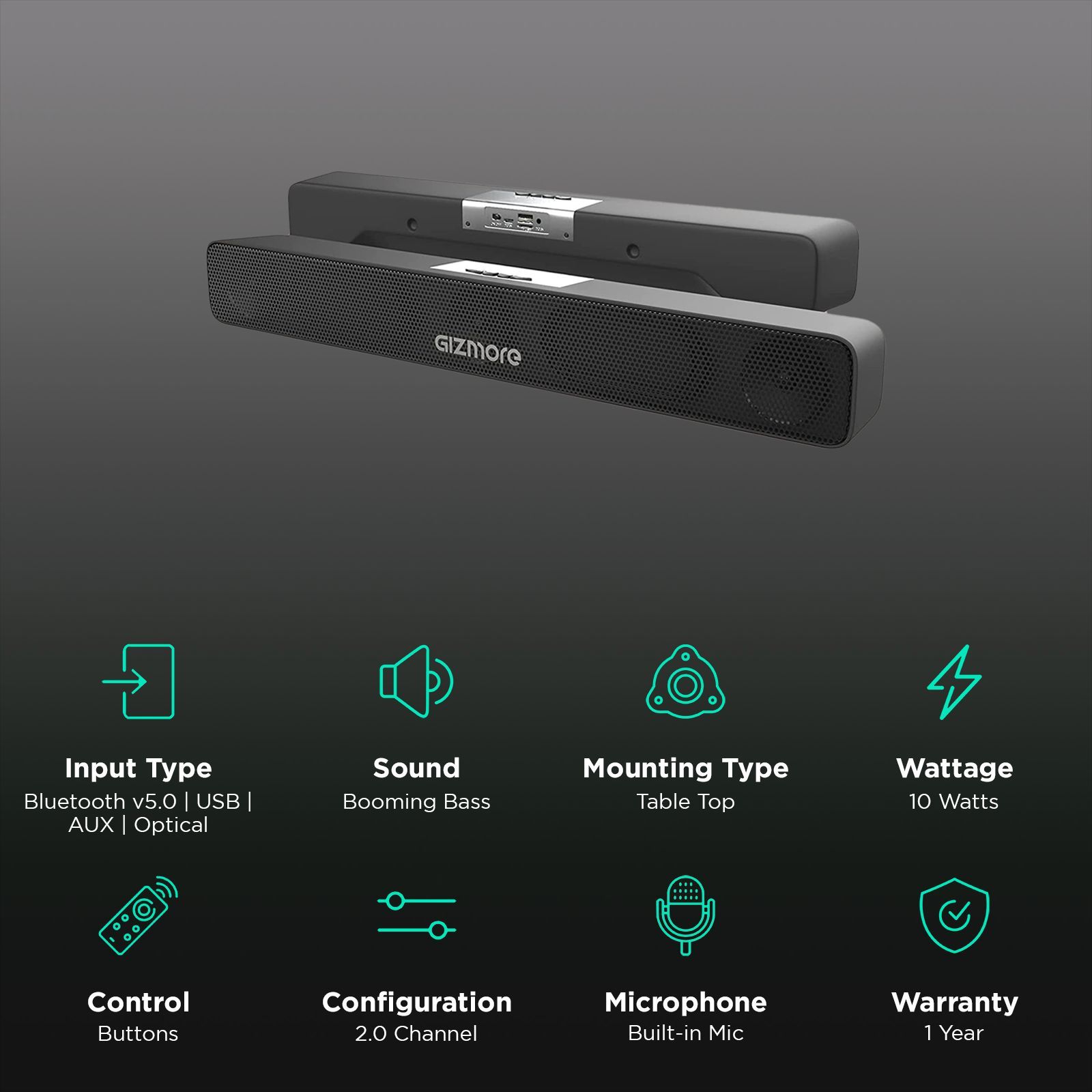 GIZmore Gizbar 900 10W Bluetooth Soundbar (Booming Bass, 2.0 Channel, Black) GIZmore Gizbar 900 10W Bluetooth Soundbar (Booming Bass, 2.0 Channel, Black)_2