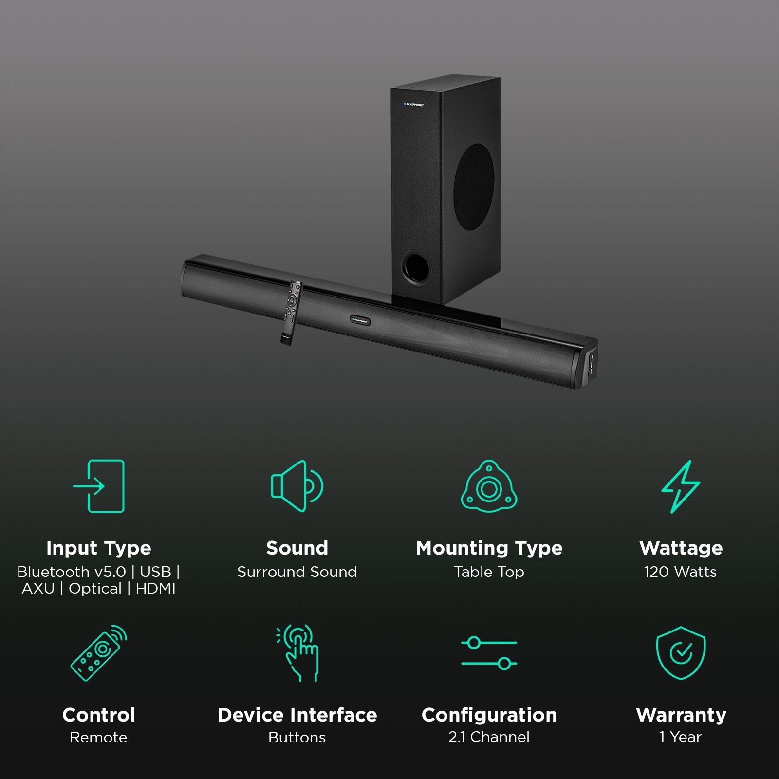 Blaupunkt SBW120 120 Watt Sound Bar with Remote ( 4 Preset EQ Modes, 2.1 Channel, Black )_2