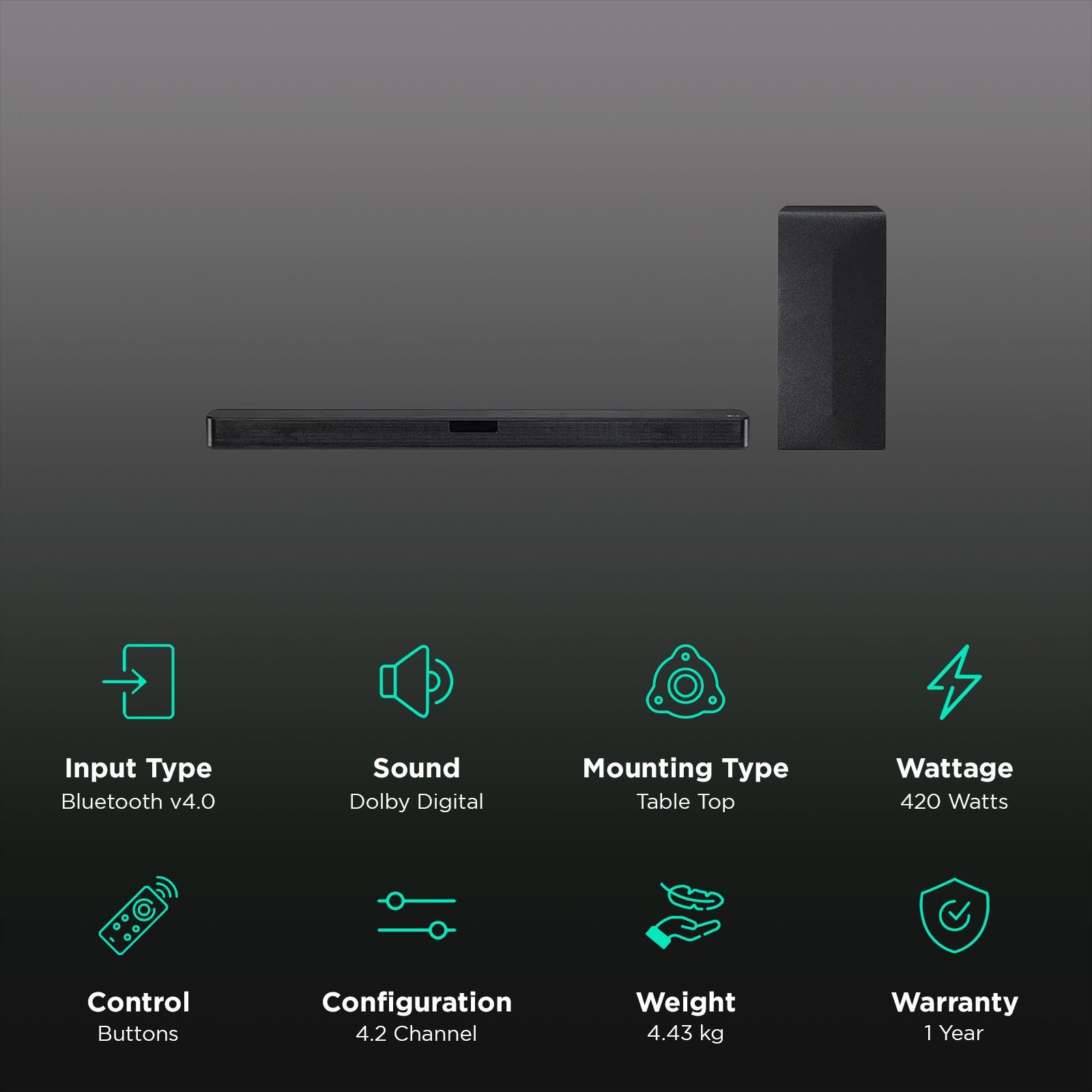 LG SNC4RDINDLLK 420W Bluetooth Soundbar (Dolby Digital, 4.2 Channel, Black) LG SNC4RDINDLLK 420W Bluetooth Soundbar (Dolby Digital, 4.2 Channel, Black)_2