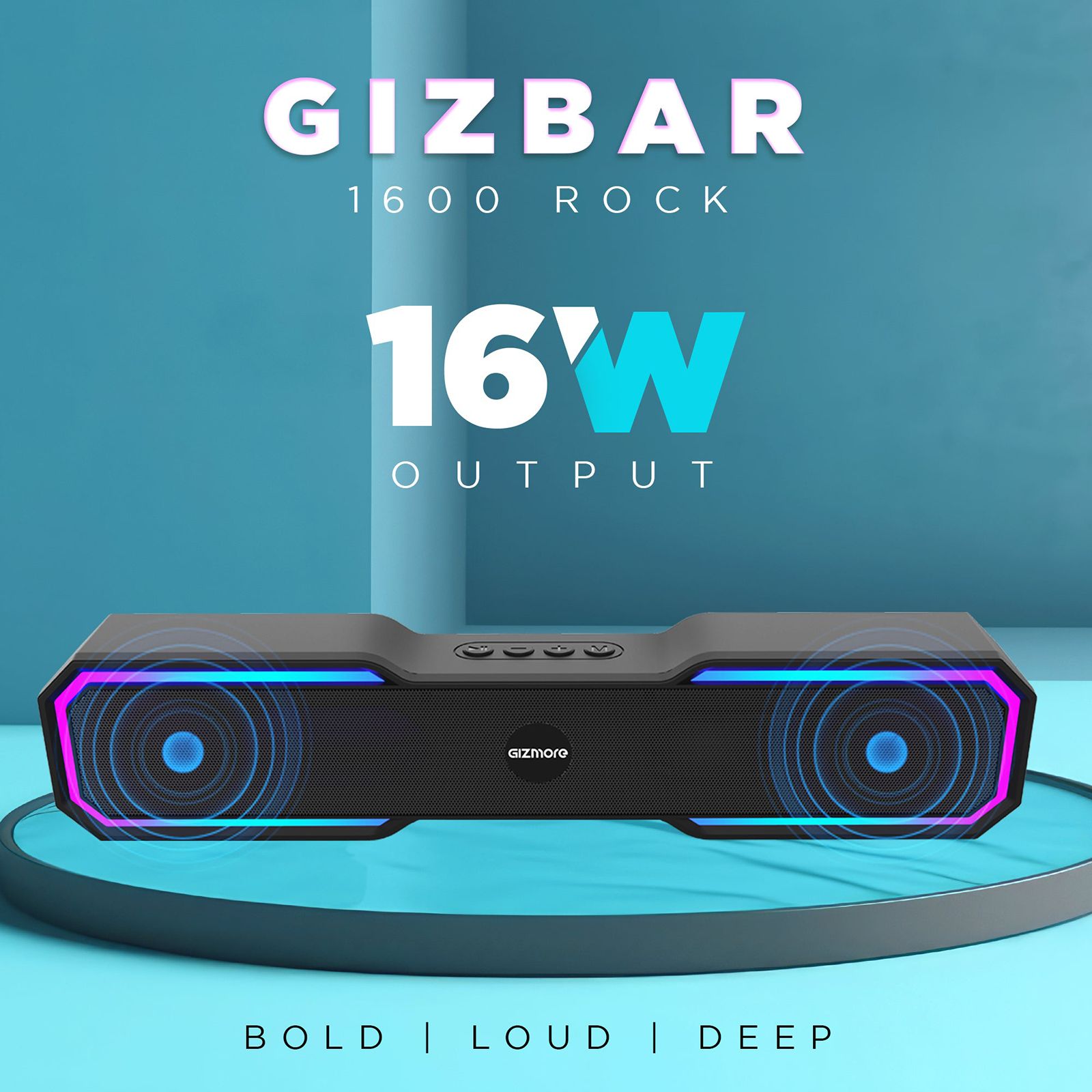 GIZmore Gizbar 1600 Rock 16W Bluetooth Soundbar (Quad Mode, Stereo Channel, Black)_8