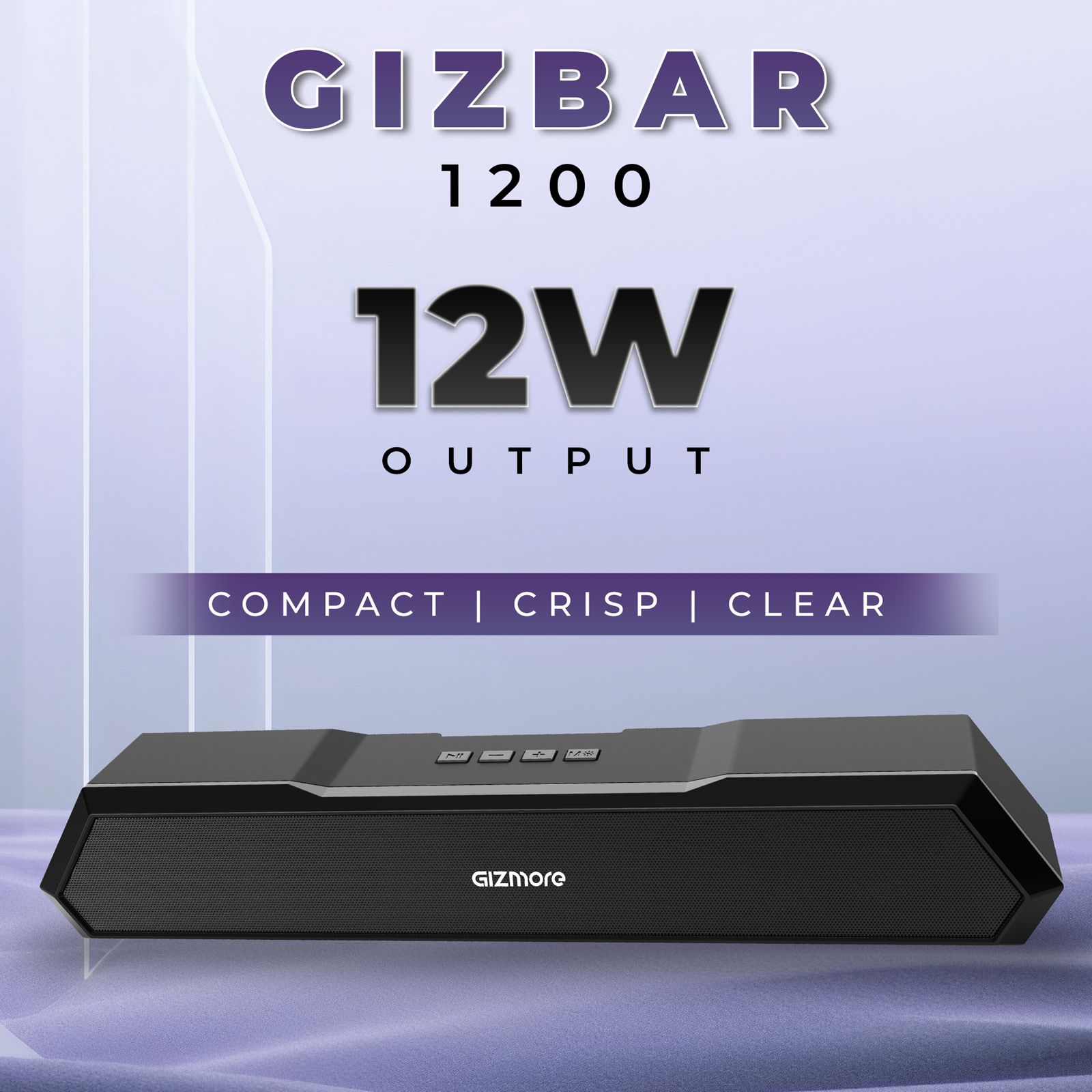 GIZmore Gizbar 1200 12W Bluetooth Soundbar (Aqad Mode, Stereo Channel, Black)_11