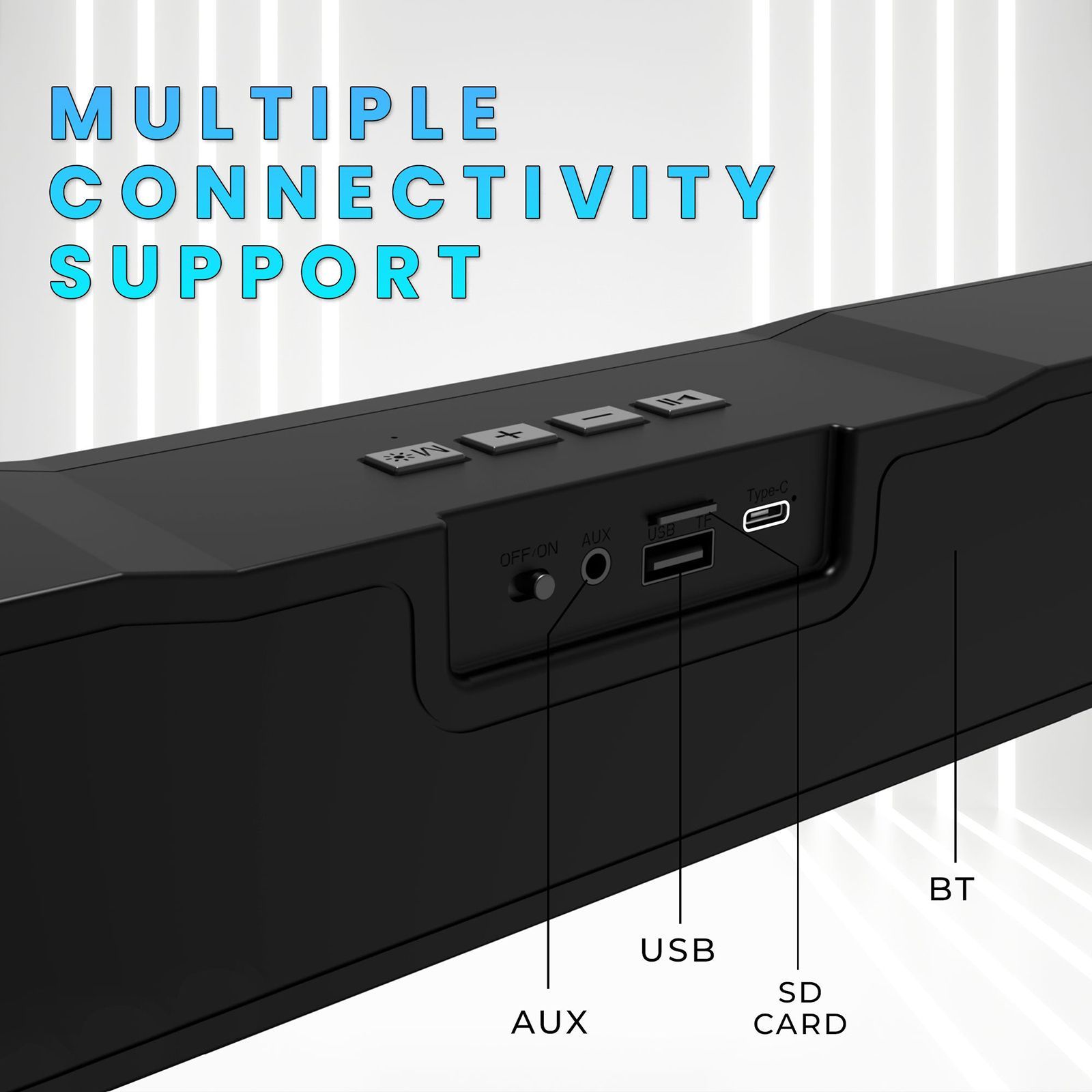 GIZmore Gizbar 1200 12W Bluetooth Soundbar (Aqad Mode, Stereo Channel, Black)_6