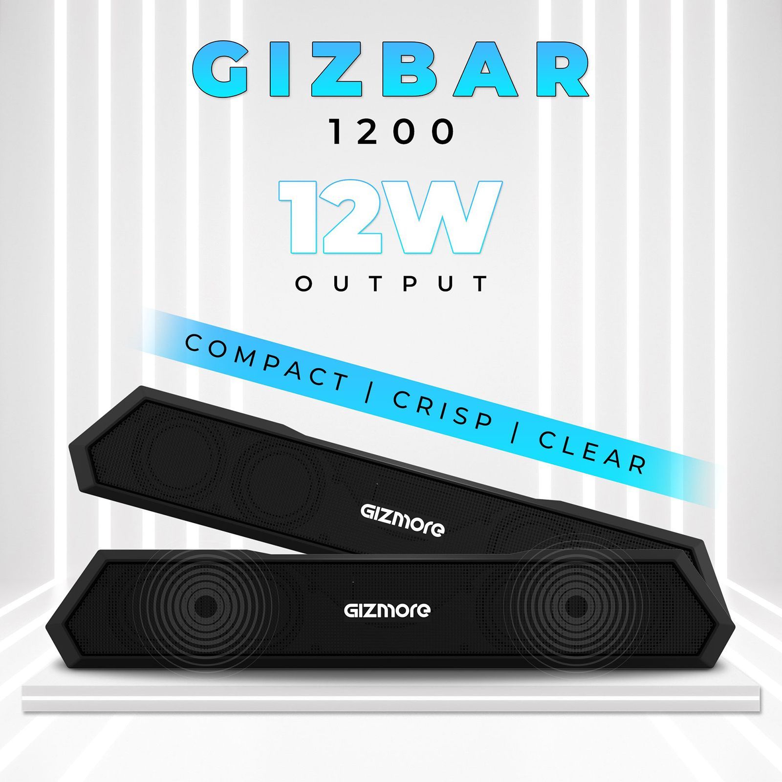 GIZmore Gizbar 1200 12W Bluetooth Soundbar (Aqad Mode, Stereo Channel, Black)_7