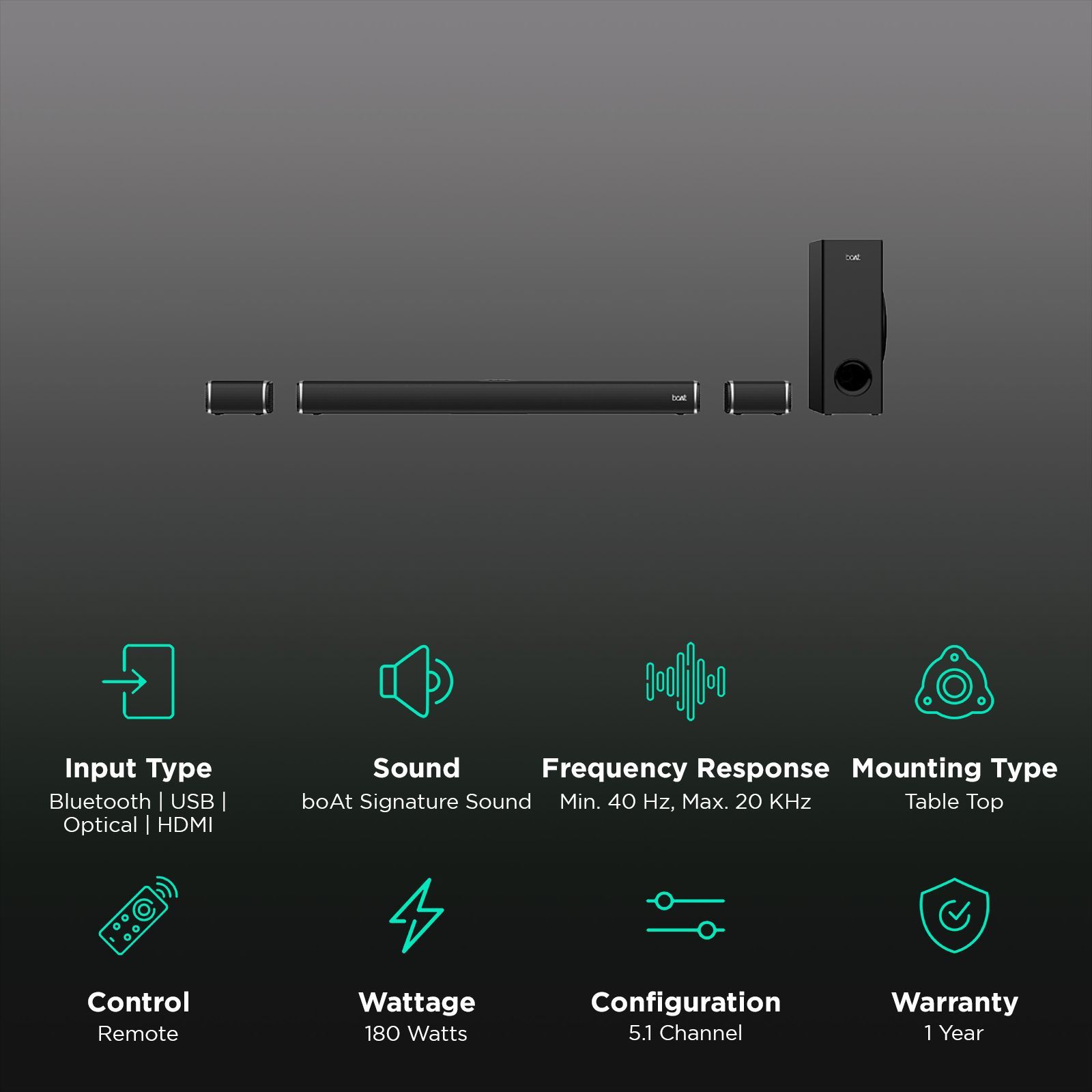 boAt Aavante Bar 2500 180W Bluetooth Soundbar with Remote (Signature Sound, 5.1 Channel, Black) boAt Aavante Bar 2500 180W Bluetooth Soundbar with Remote (Signature Sound, 5.1 Channel, Black)_2