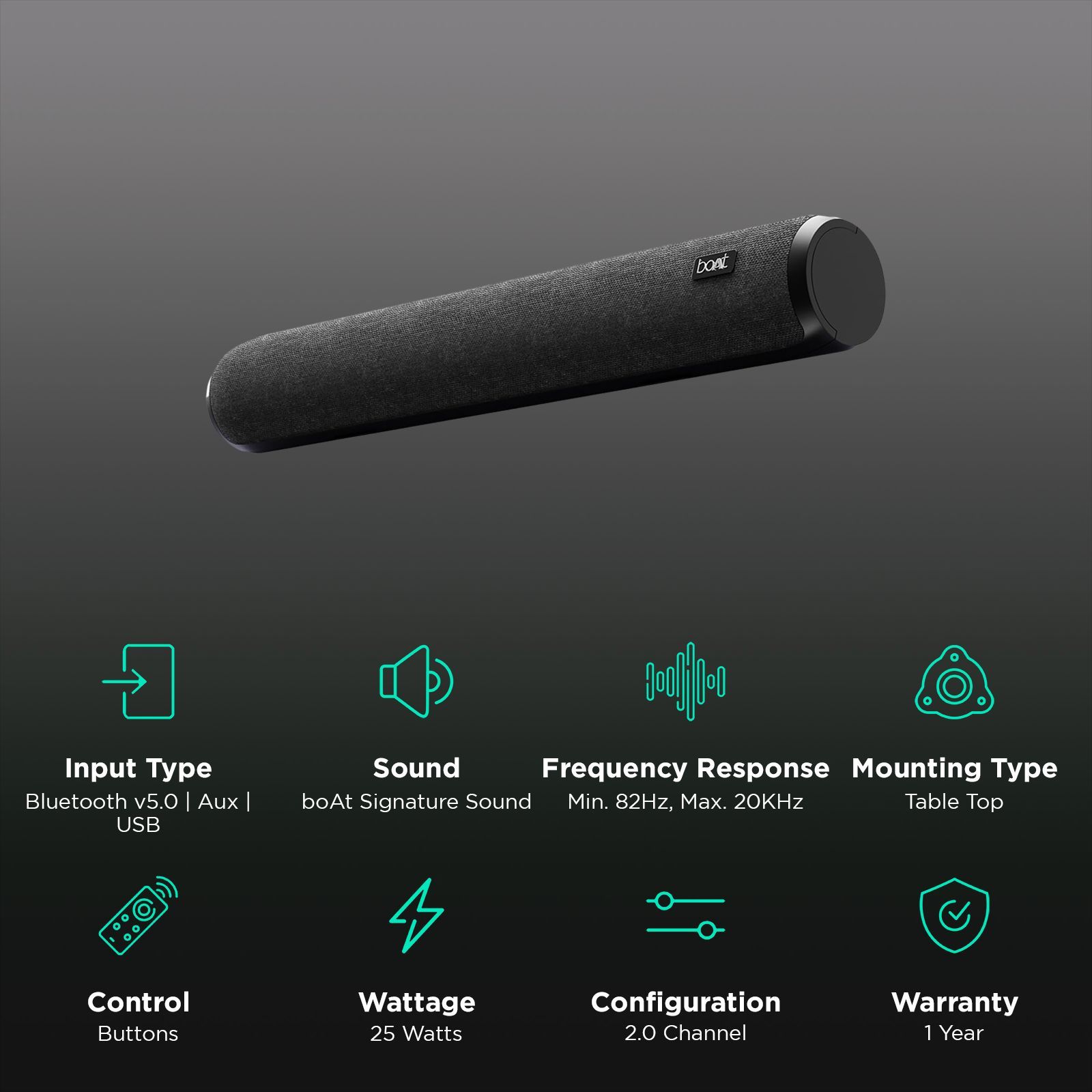 boAt Aavante Bar 600 25W Bluetooth Soundbar (Dual Passive Radiators, 2.0 Channel, Jade Black)_2