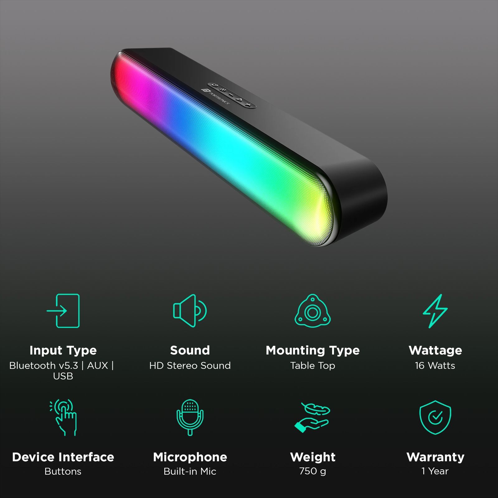 PORTRONICS DECIBEL 23 16W Bluetooth Soundbar (HD Stereo Sound, Black)_2