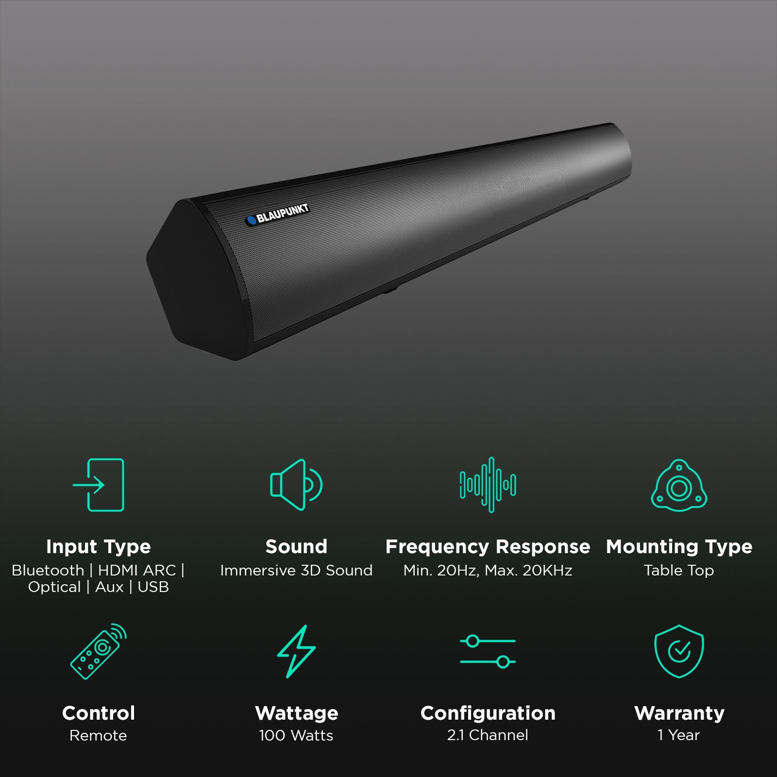 BLAUPUNKT SBA01 Rekurve 100W Bluetooth Soundbar with Remote (Dual Speaker Drivers, 2.1 Channel, Black) BLAUPUNKT SBA01 Rekurve 100W Bluetooth Soundbar with Remote (Dual Speaker Drivers, 2.1 Channel, Black)_2