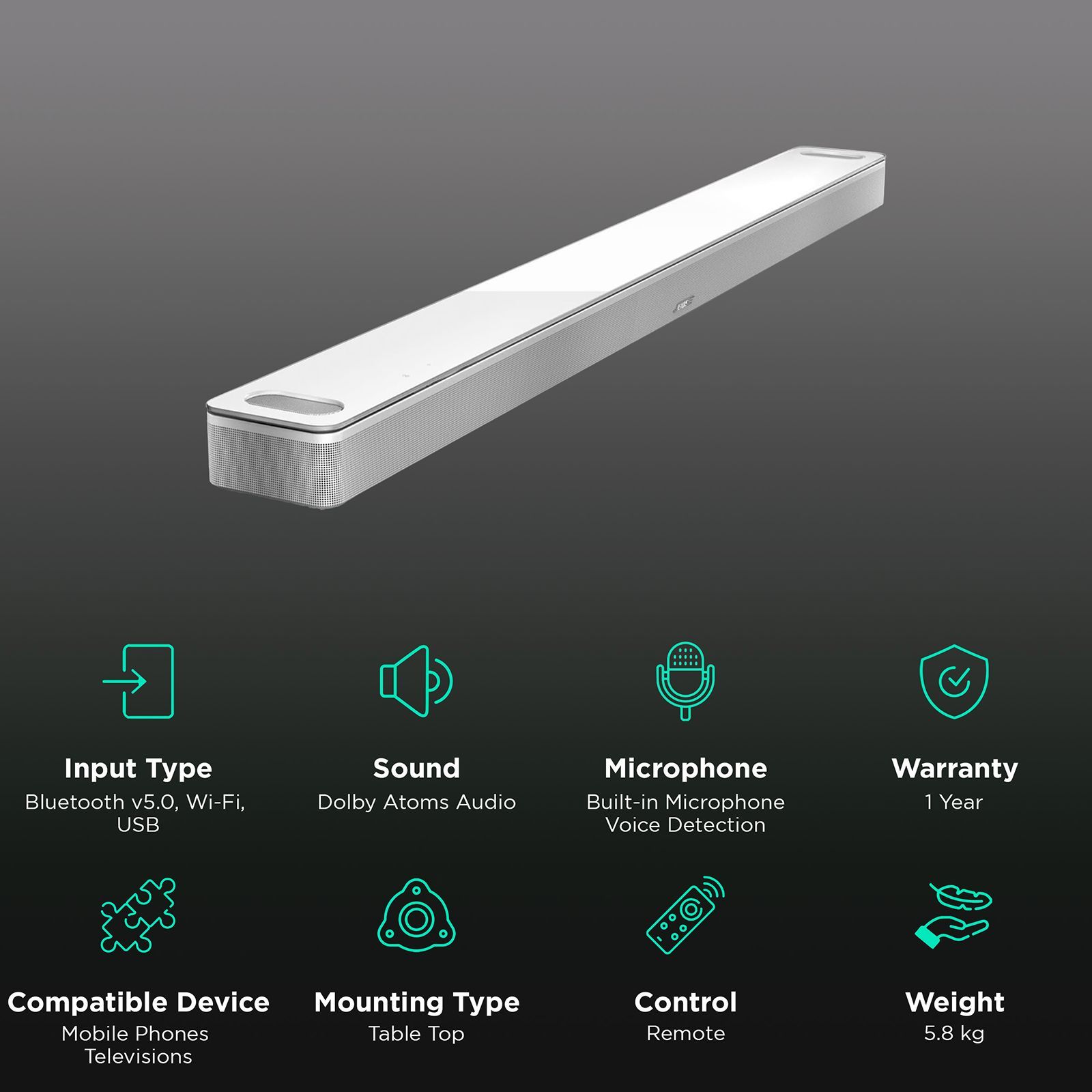 BOSE Smart Ultra Bluetooth Soundbar with Remote (Dolby Atmos, Arctic White)_2