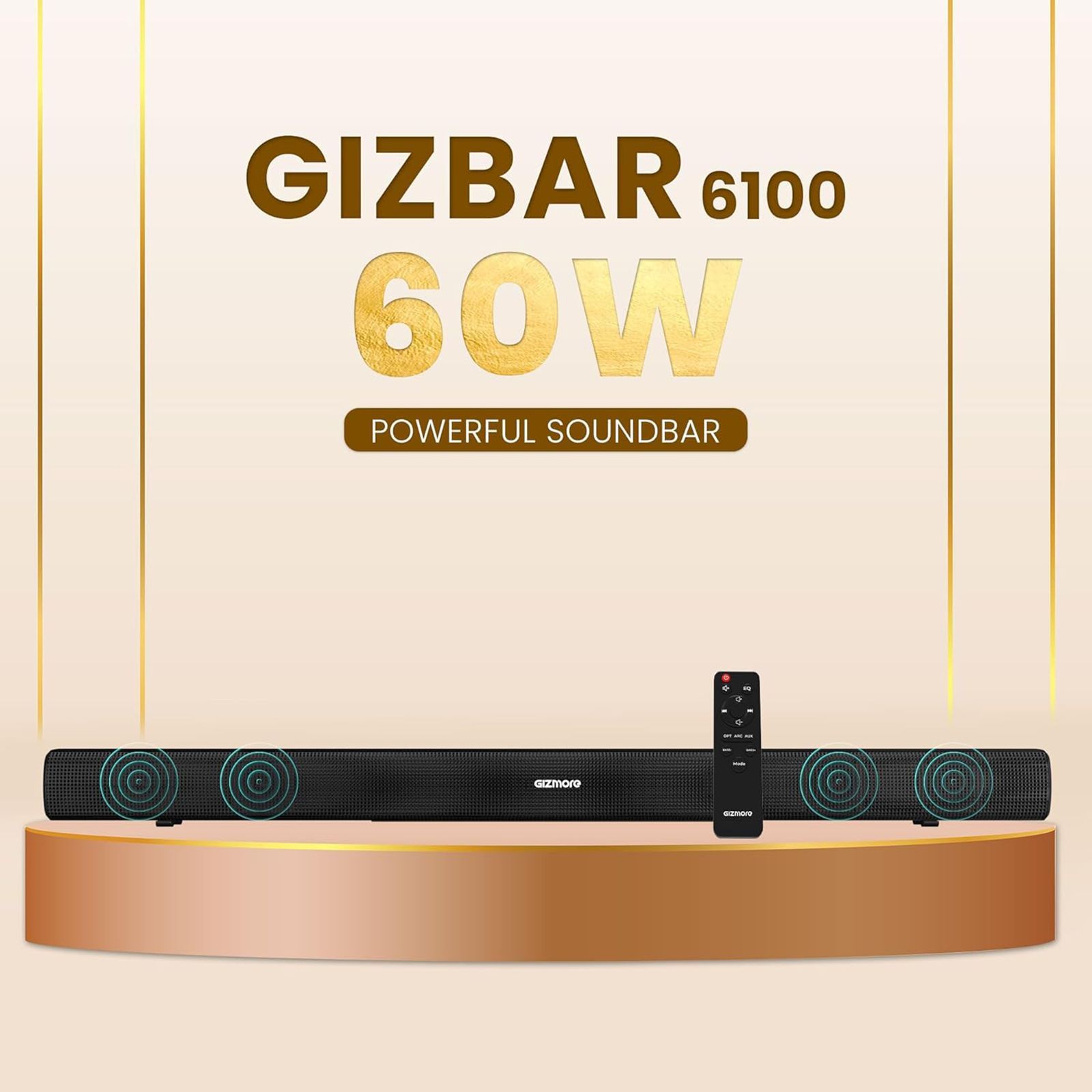 GIZmore BAR6100 60W Bluetooth Soundbar with Remote (360 Degree Surround Sound, 2.0 Channel, Black)_8