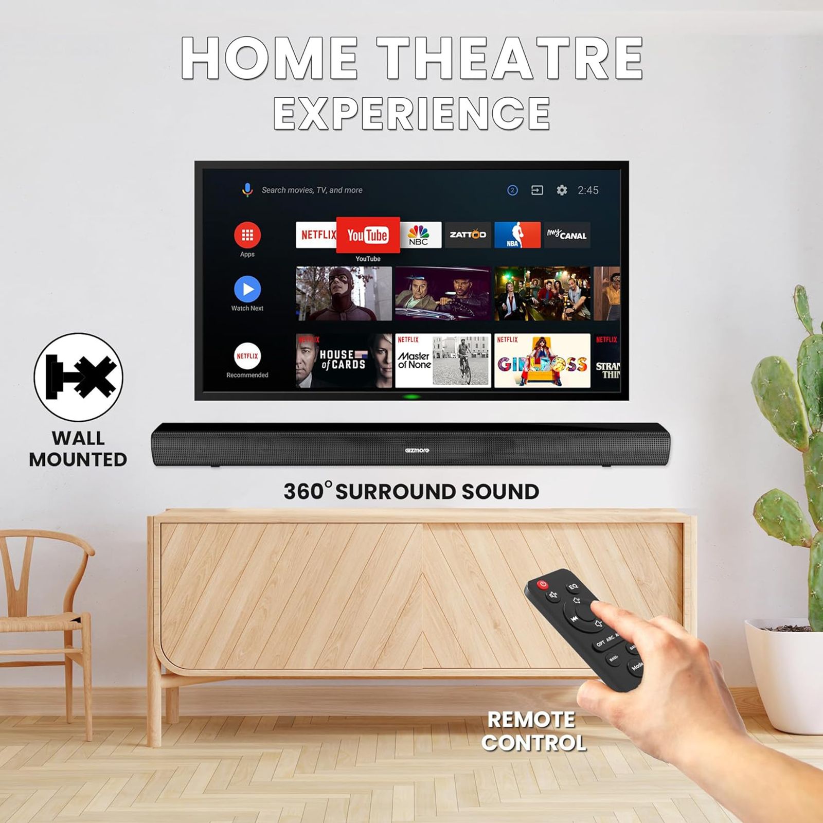 GIZmore BAR6100 60W Bluetooth Soundbar with Remote (360 Degree Surround Sound, 2.0 Channel, Black)_5