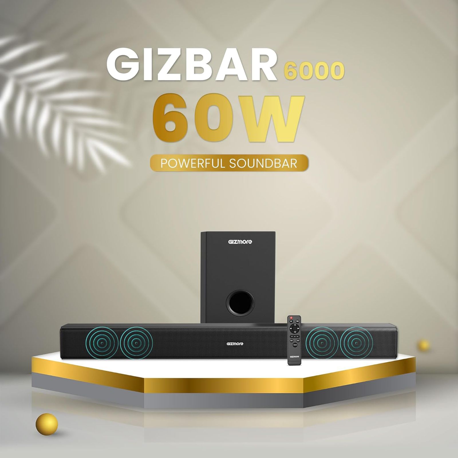 GIZmore BAR6000 60W Bluetooth Soundbar with Remote (360 Degree Surround Sound, 2.1 Channel, Black)_11