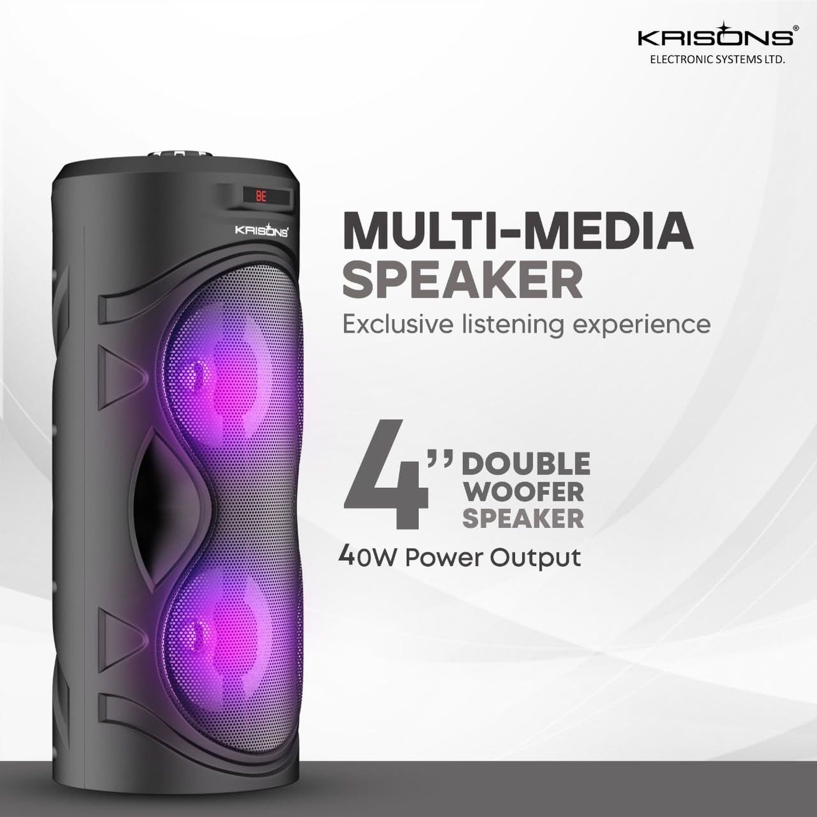 Krisons Cylender 40W Bluetooth Party Speaker with Mic (Flashing DJ Lights, 2.0 Channel, Black)_8