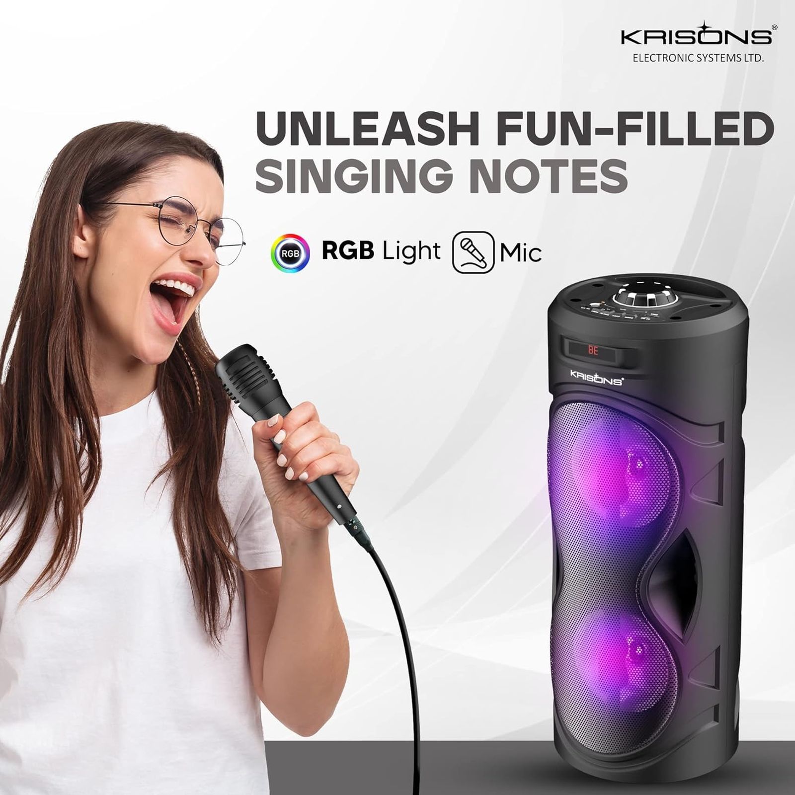 Krisons Cylender 40W Bluetooth Party Speaker with Mic (Flashing DJ Lights, 2.0 Channel, Black)_9