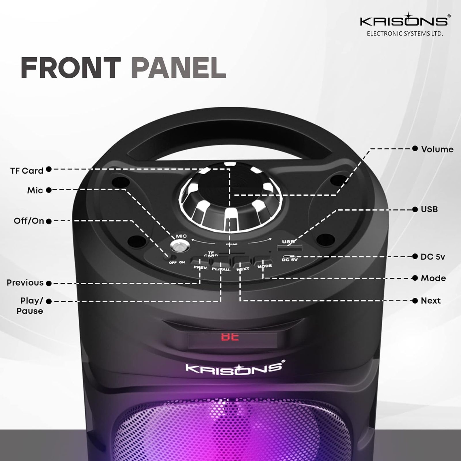 Krisons Cylender 40W Bluetooth Party Speaker with Mic (Flashing DJ Lights, 2.0 Channel, Black)_4