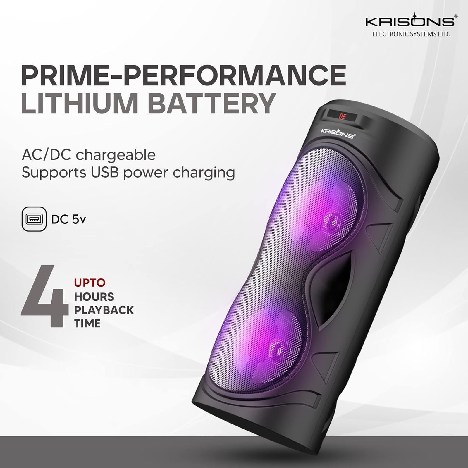 Krisons Cylender 40W Bluetooth Party Speaker with Mic (Flashing DJ Lights, 2.0 Channel, Black)_6