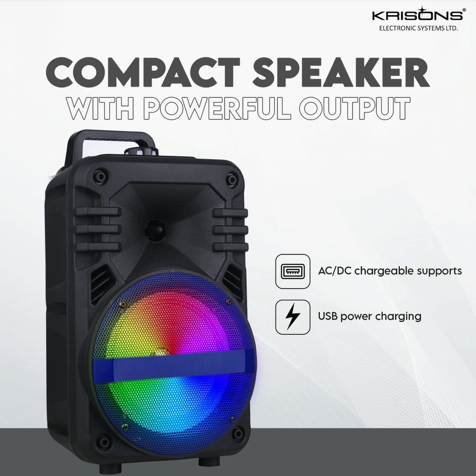 Krisons Buddy 30W Bluetooth Party Speaker with Mic (RGB Light, 1.0 Channel, Black)_4
