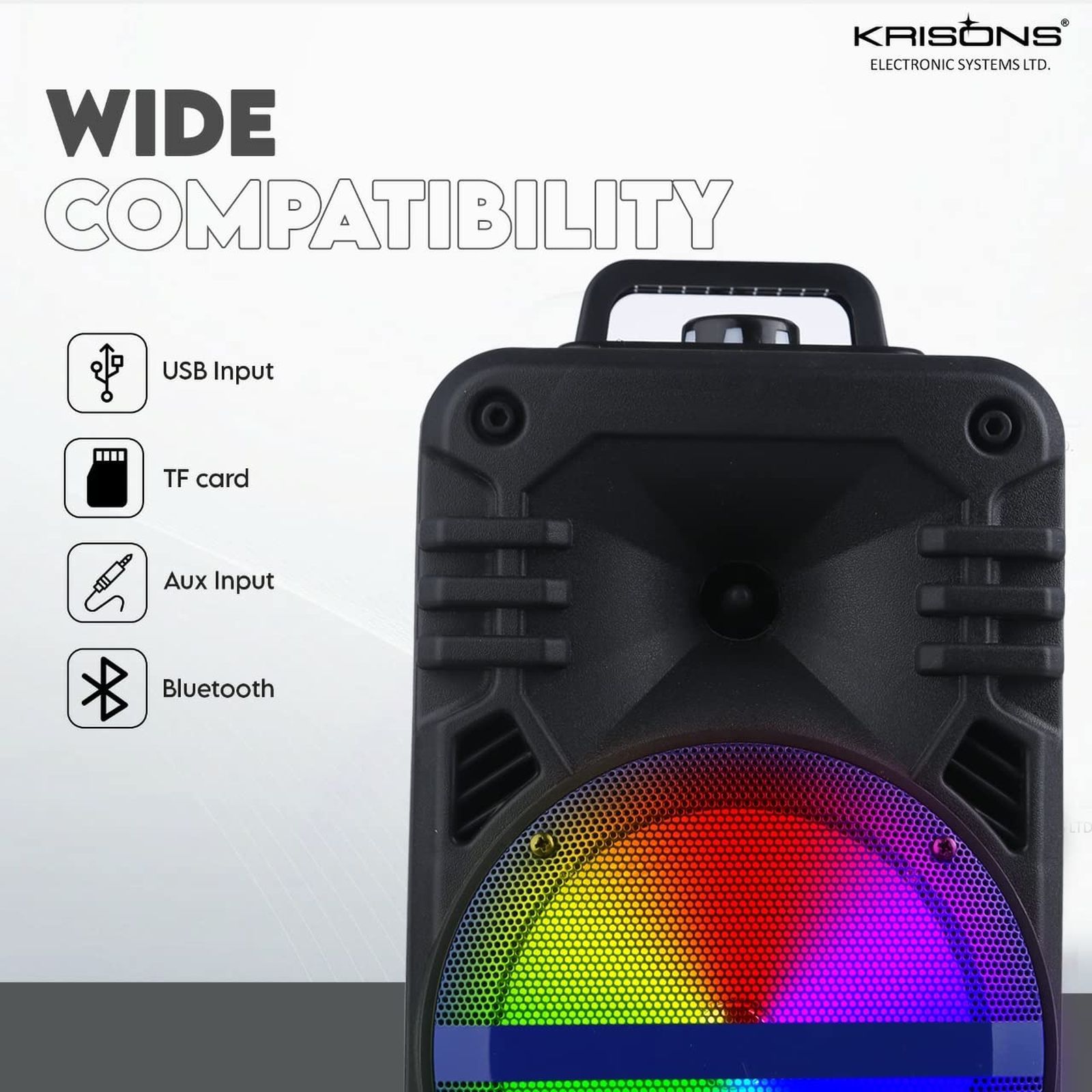 Krisons Buddy 30W Bluetooth Party Speaker with Mic (RGB Light, 1.0 Channel, Black)_5
