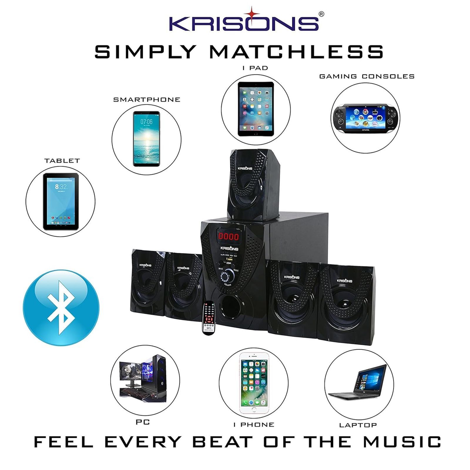 Krisons Nexon 30W Bluetooth Home Theatre with Remote (Deep Bass, 5.1 Channel, Black) Krisons Nexon 30W Bluetooth Home Theatre with Remote (Deep Bass, 5.1 Channel, Black)_4