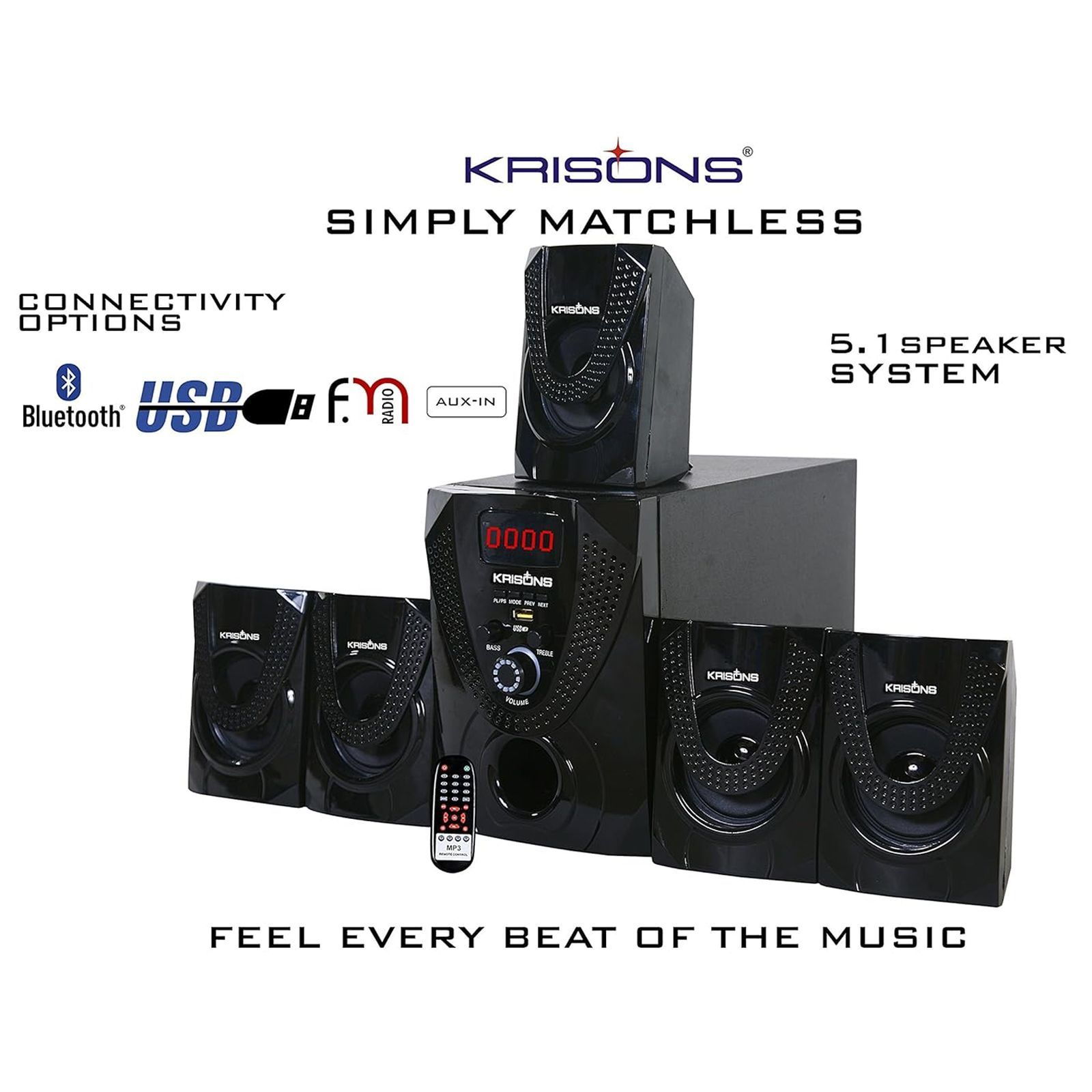 Krisons Nexon 30W Bluetooth Home Theatre with Remote (Deep Bass, 5.1 Channel, Black) Krisons Nexon 30W Bluetooth Home Theatre with Remote (Deep Bass, 5.1 Channel, Black)_5