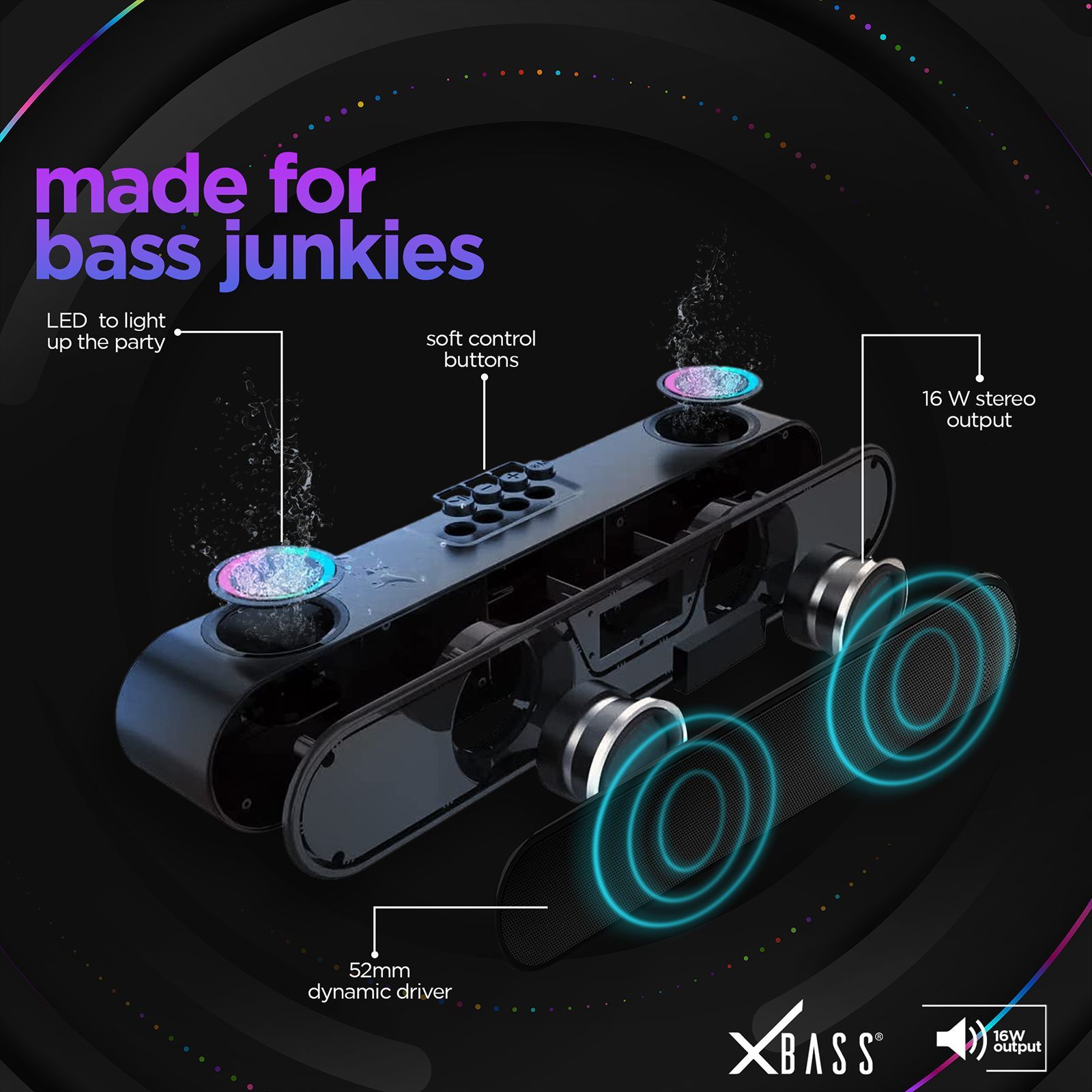 Nu Republic Party Box 16 16W Bluetooth Soundbar ( 360 Degree Surround Sound, 2.0 Channel, Black)_16