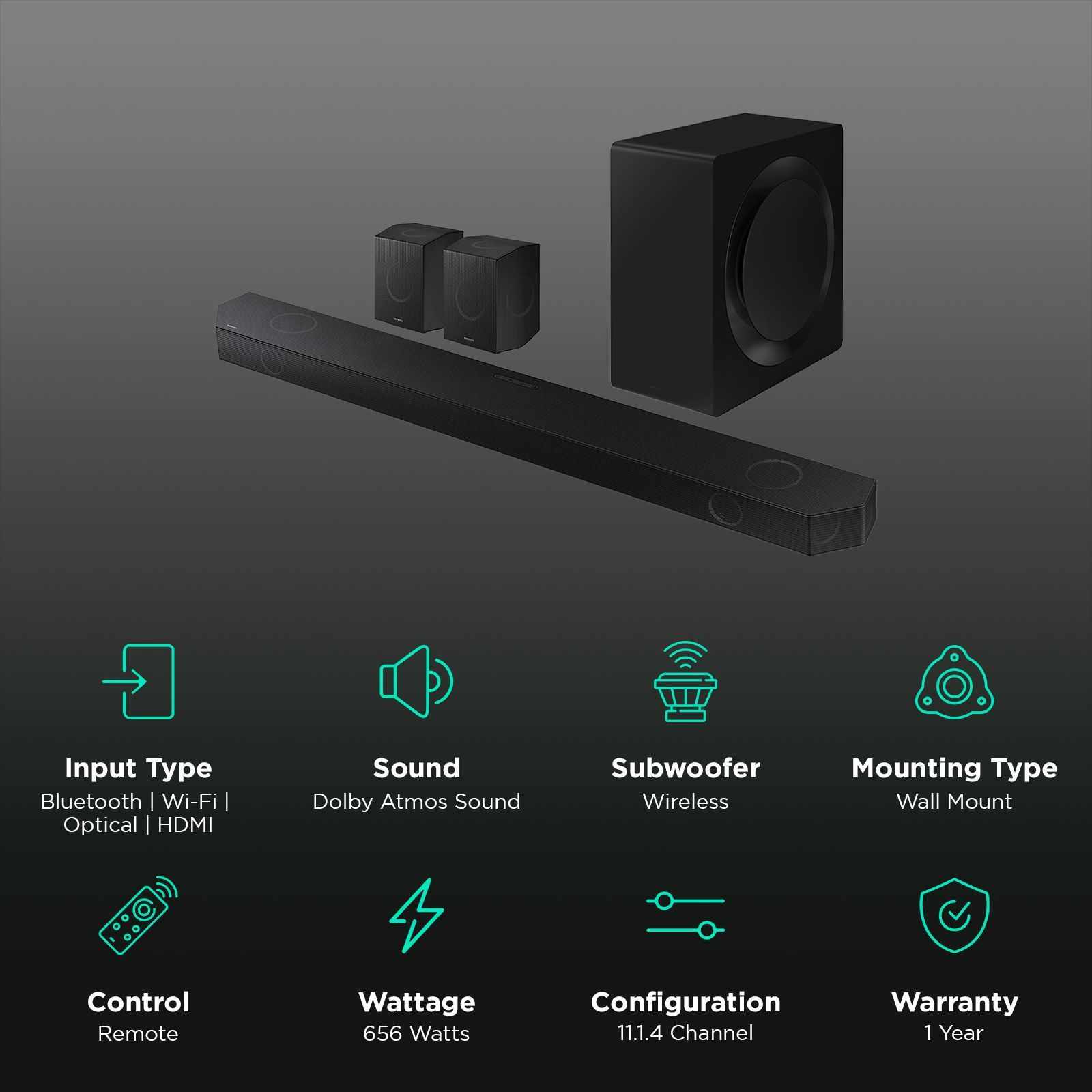 SAMSUNG Q Series 41W Bluetooth Soundbar with Remote (Wireless Dolby ATMOS, 11.1.4 Channel, Graphite Black) SAMSUNG Q Series 41W Bluetooth Soundbar with Remote (Wireless Dolby ATMOS, 11.1.4 Channel, Graphite Black)_2