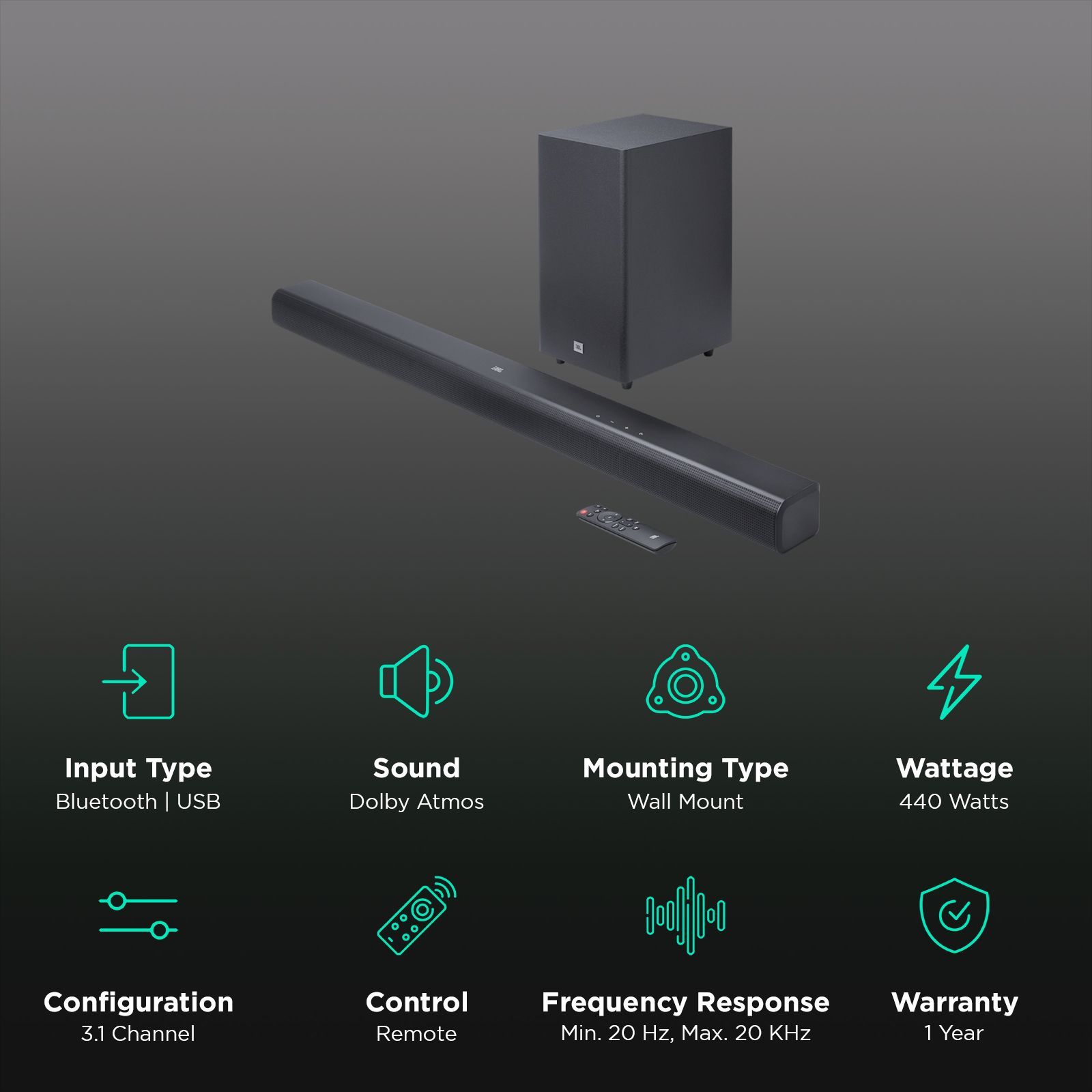 JBL CINEMA SB580 440W Bluetooth Soundbar with Remote (Virtual Dolby Atoms, 3.1 Channel, Black)_3