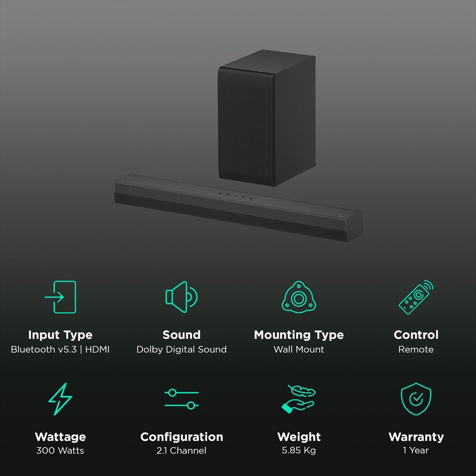 LG S40T 300W Bluetooth Soundbar with Remote (Dolby Digital, 2.1 Channel, Black)_2