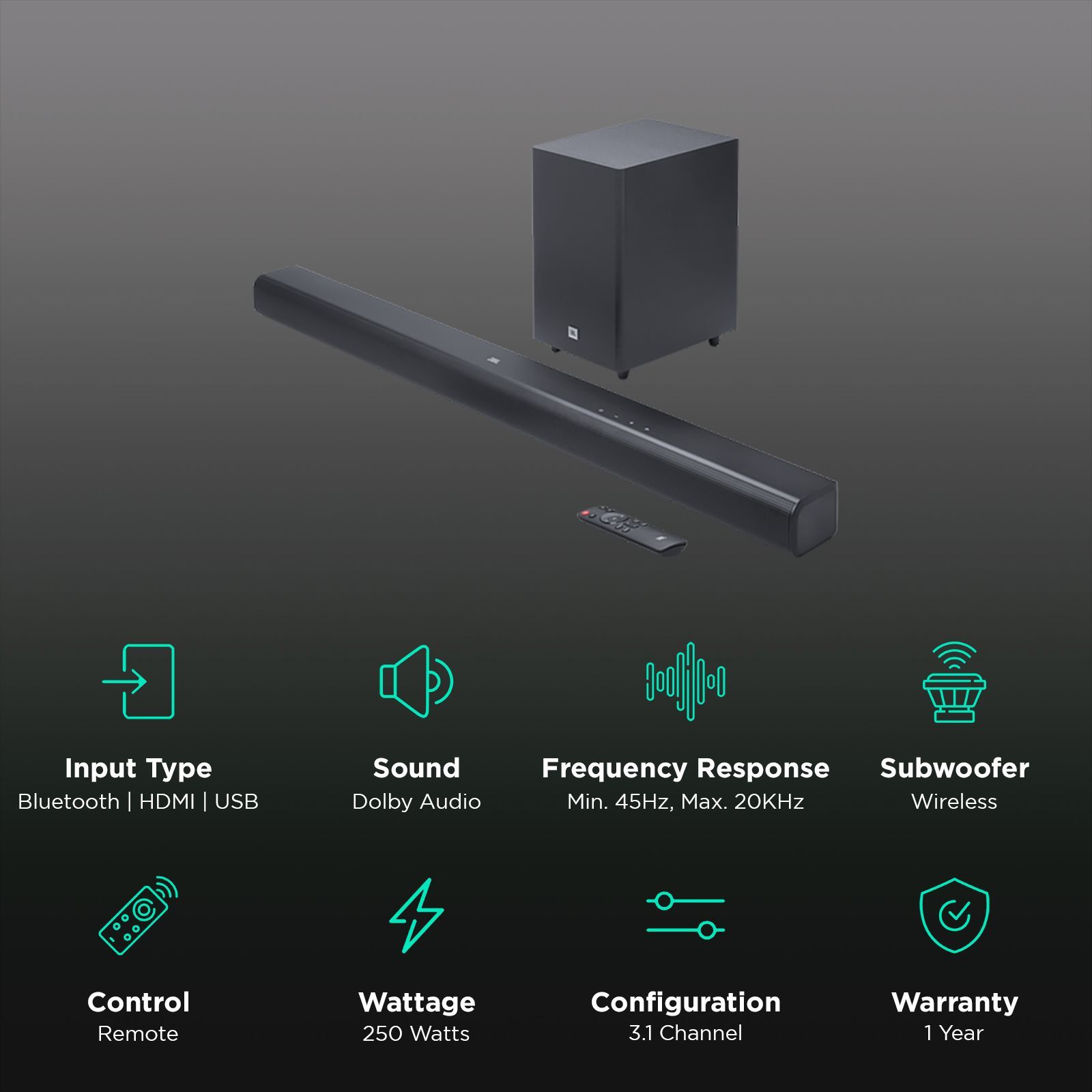 JBL Cinema SB560 250W Bluetooth Soundbar with Remote (Dolby Audio, 3.1 Channel, Black)_2