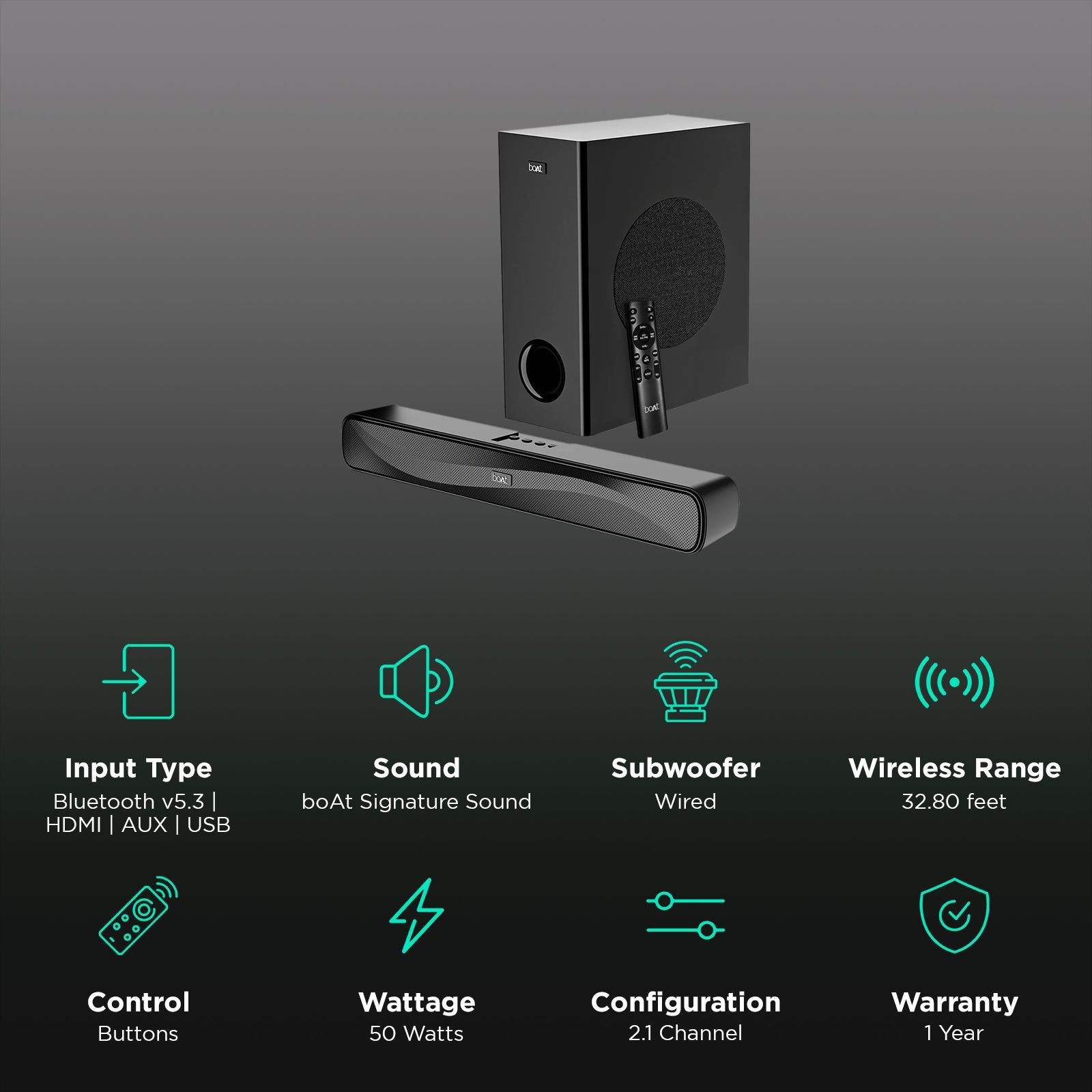 boAt Aavante Bar A1040 50W Bluetooth Soundbar with Remote (boAt Signature Sound, 2.1 Channel, Premium Black) boAt Aavante Bar A1040 50W Bluetooth Soundbar with Remote (boAt Signature Sound, 2.1 Channel, Premium Black)_2