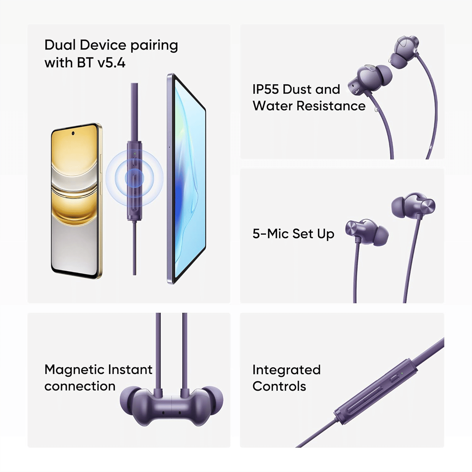  realme Buds Wireless 5 Neckband with Active Noise Cancellation (IP55 Dust & Water Resistant, Smart De-Wind Technology, Twilight Purple)_13