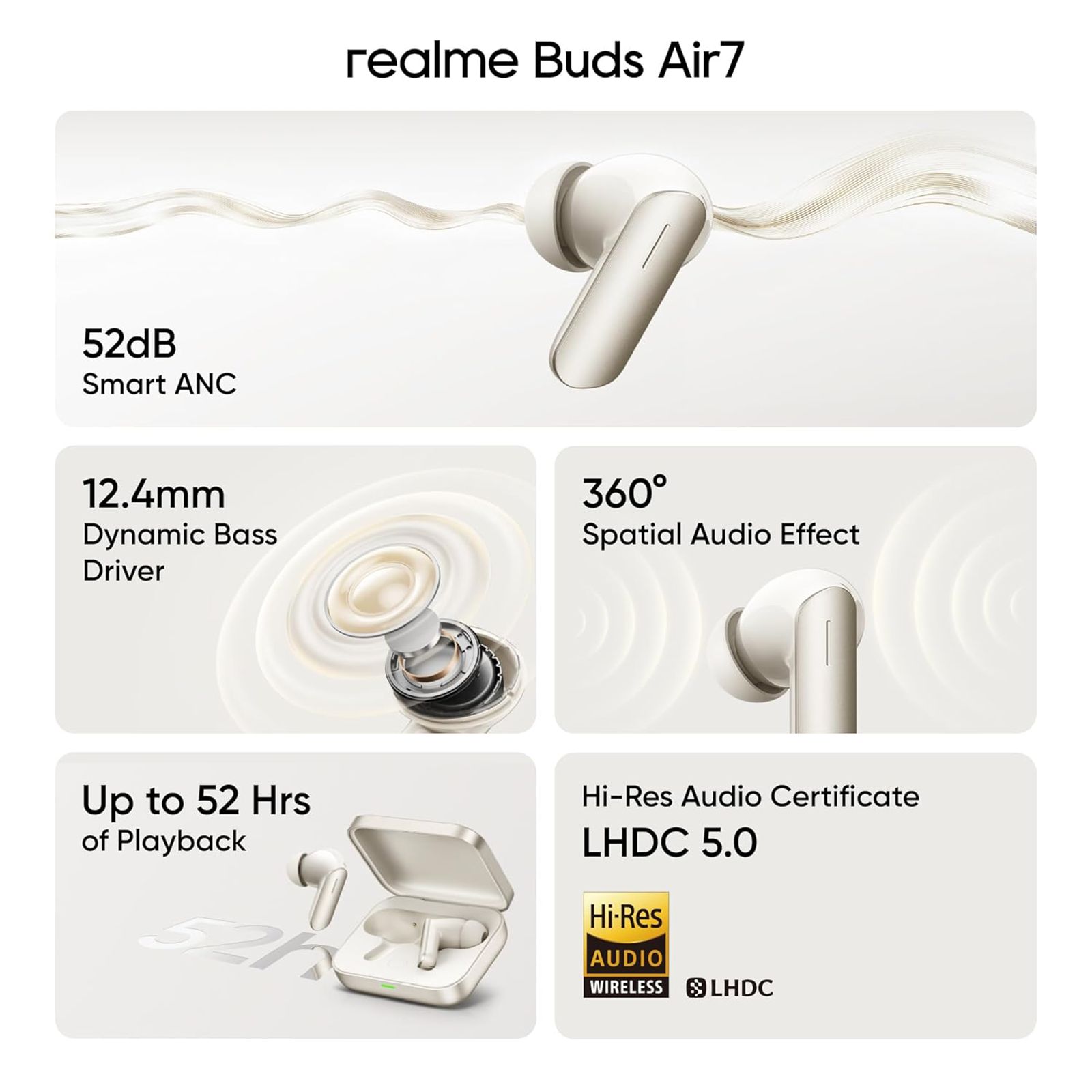 realme Buds Air7 TWS Earbuds with Active Noise Cancellation (IP55 Water Resistant, 360 Degree Spatial Sound, Ivory Gold)_6